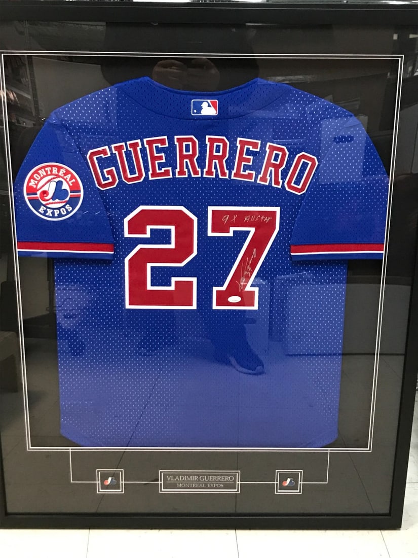 VLADIMIR GUERRERO JR SIGNED INSCRIBED AND FRAMED MONTREAL EXPOS JERSEY (JSA COA): Prices are in Canadian dollars