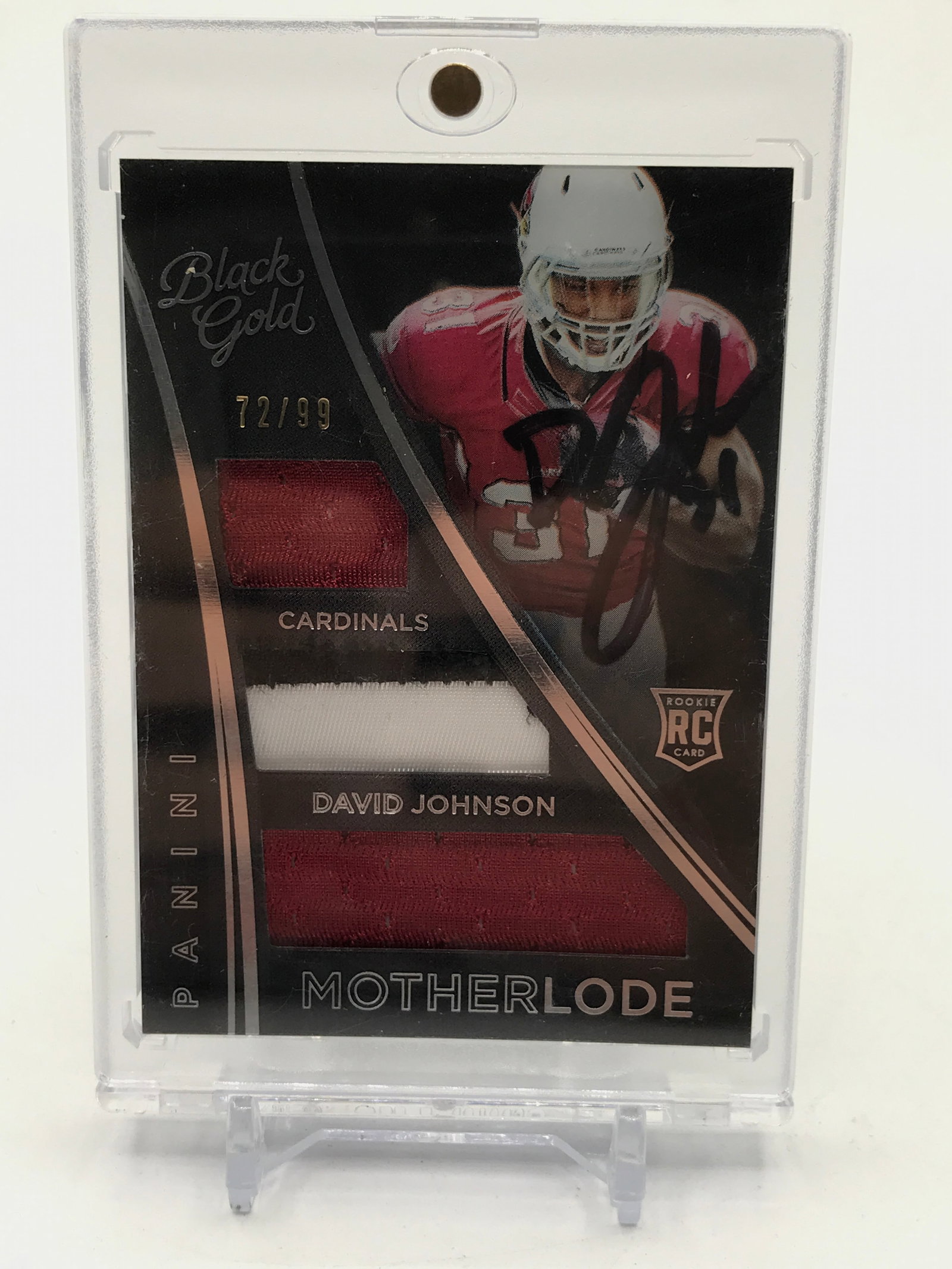 DAVID JOHNSON SIGNED 2015 PANINI BLACK TRIPLE PATCH TRADING CARD 72/99 (JSA COA): Prices are in Canadian dollars