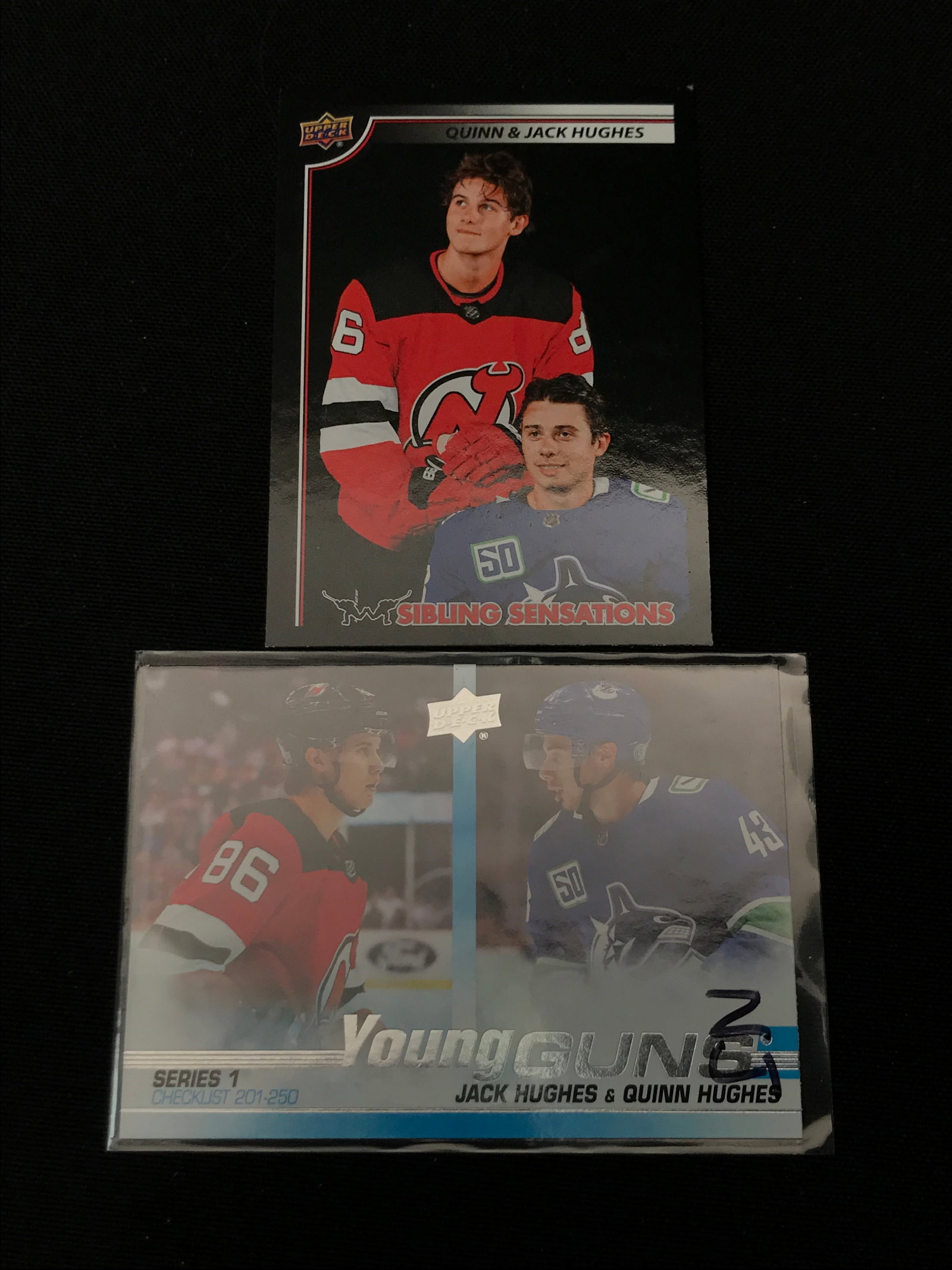 JACK AND QUINN HUGHES ROOKIE CARD LOT: Prices are in Canadian dollars