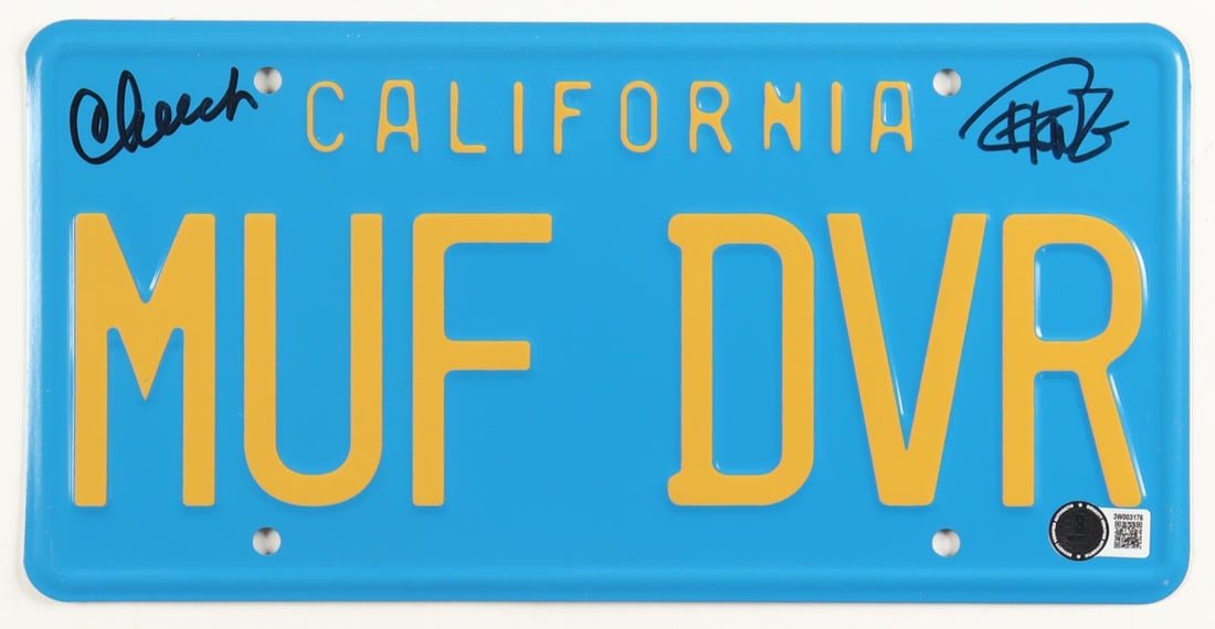 CHEECH AND CHONG SIGNED MUF DVR DUAL SIGNED LICENSE PLATE - BECKETT COA: Prices are in Canadian dollars