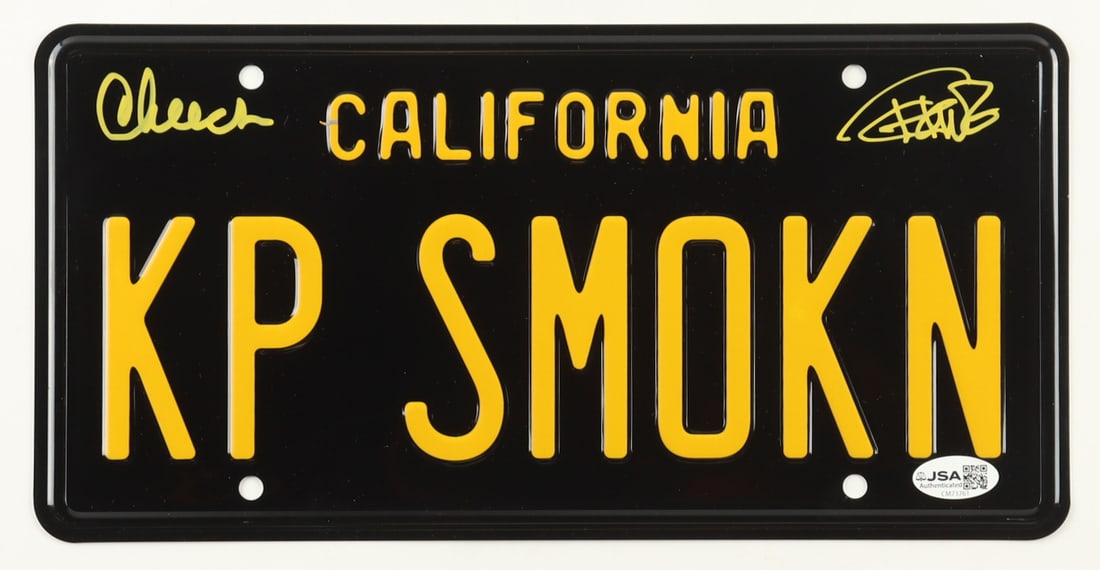 CHEECK AND CHONG SIGNED KP SMOKN LICENSE PLATE - JSA COA: Prices are in Canadian dollars