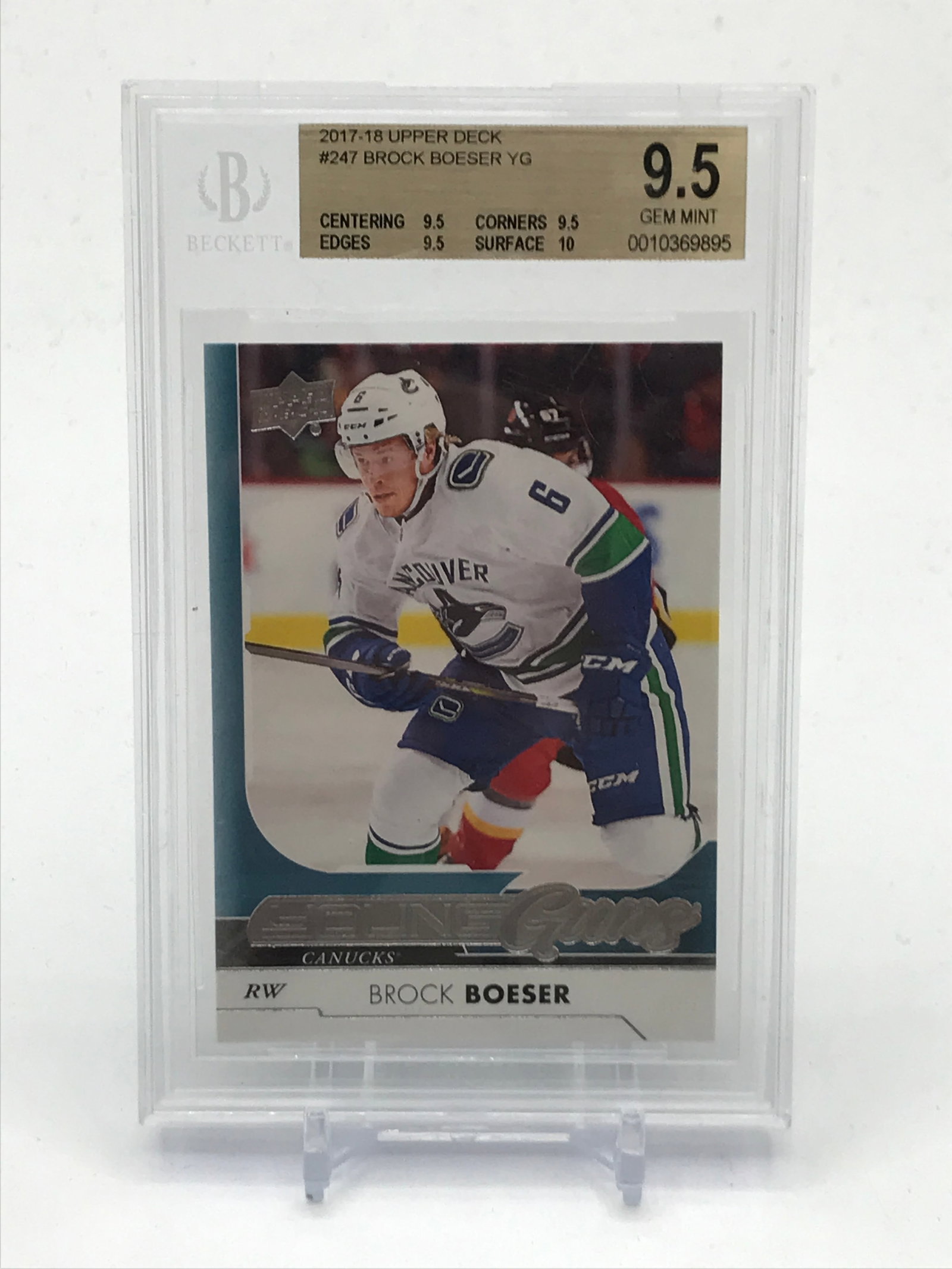 2017-18 UPPER DECK BROCK BOESER YOUNG GUNS TRADING CARD - BECKETT GRADE 9.5: Prices are in Canadian dollars