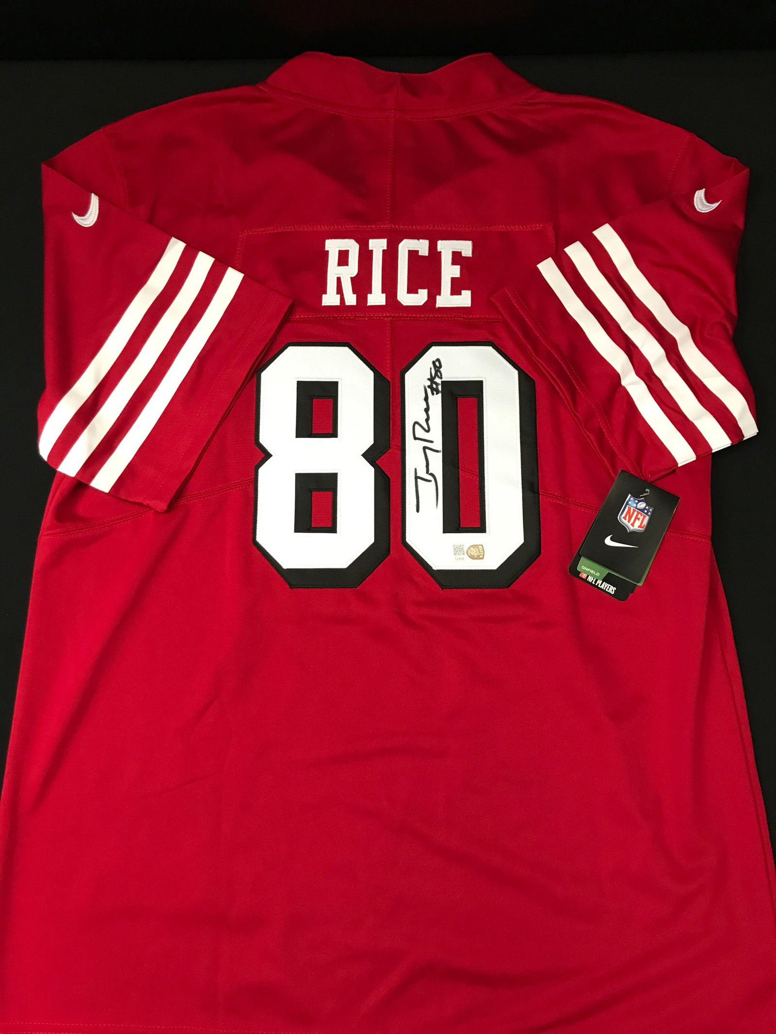 JERRY RICE SIGNED CUSTOM FOOTBALL JERSEY - ELITE COA: Prices are in Canadian dollars