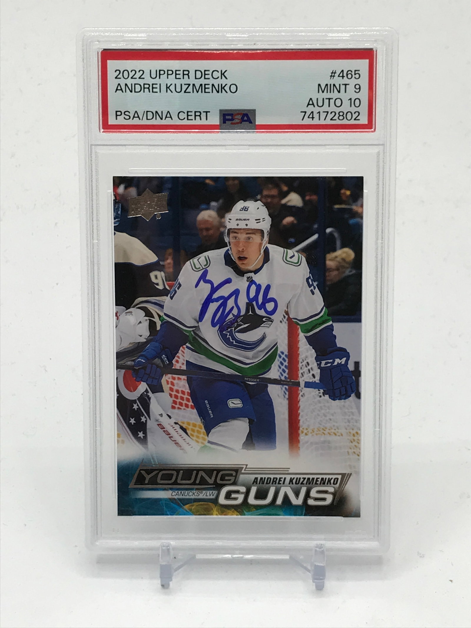 2022 UPPER DECK ANDREI KUZMENKO SIGNED YOUNG GUNS HOCKEY TRADING CARD - PSA GRADE 9/10: Prices are in Canadian dollars