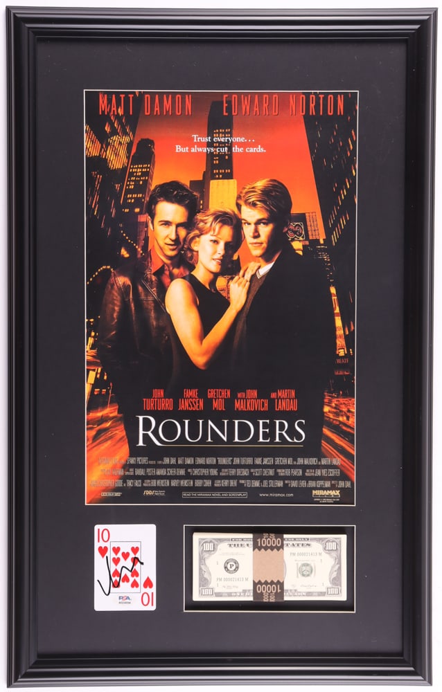 MATT DAMON SIGNED AND CUSTOM FRAMED ROUNDERS DISPLAY (PSA COA): Prices are in Canadian dollars