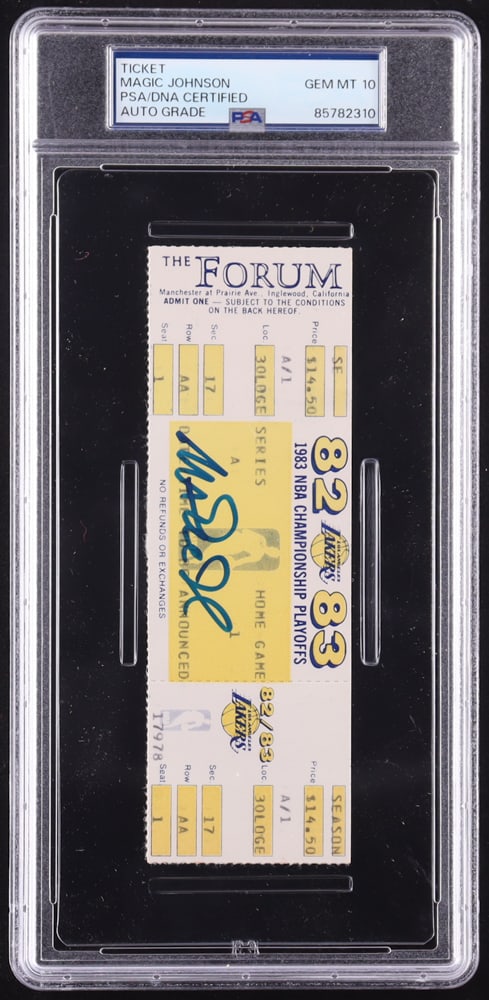 MAGIC JOHNSON SIGNED 1983 NBA TICKET - PSA ENCAPSULATED GRADE 10: Prices are in Canadian dollars