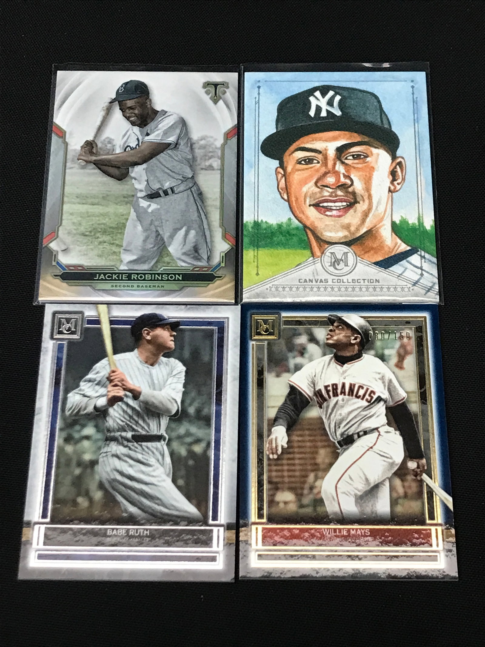 LOT OF 4 BASEBALL TRADING CARDS - INCLUDING MAYS, RUTH AND ROBINSON: Prices are in Canadian dollars