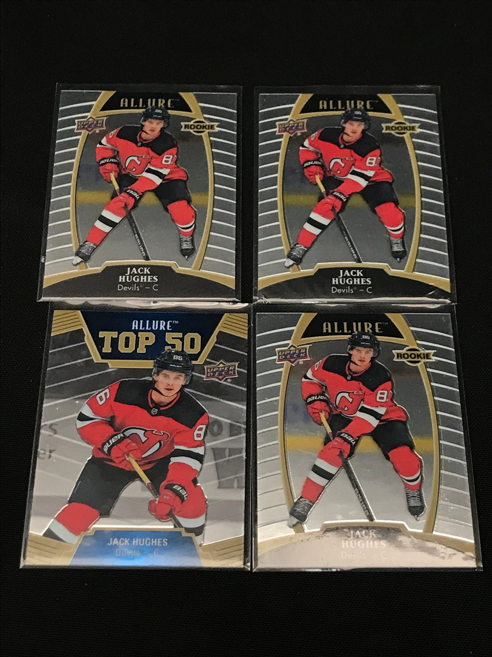 LOT OF 4 UPPER DECK ALLURE JACK HUGHES ROOKIE TRADING CARDS: Prices are in Canadian dollars