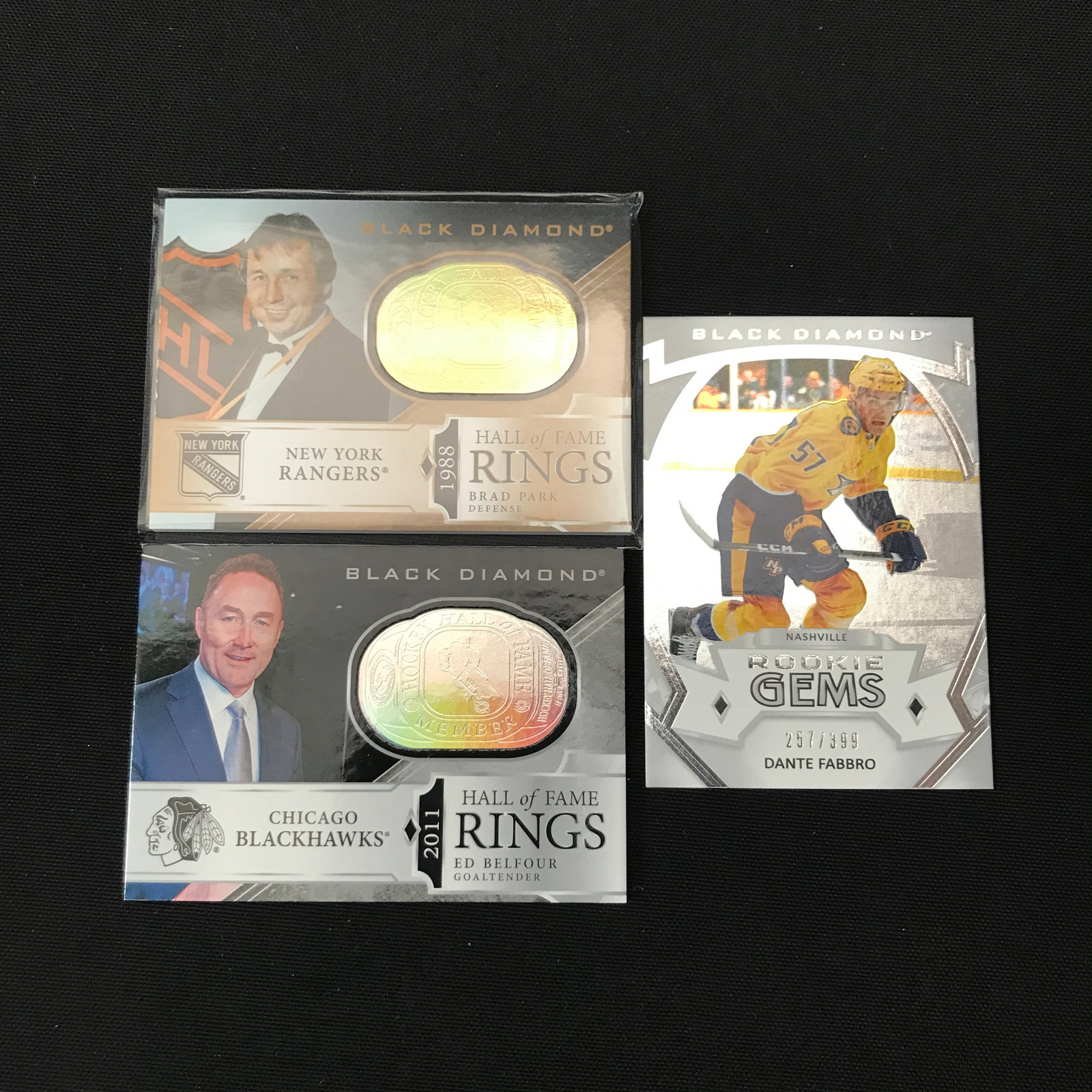 LOT OF 3 BLACK DIAMOND TRADING CARDS INCLUDING 2 HALL OF FAME RINGS CARDS: Prices are in Canadian dollars
