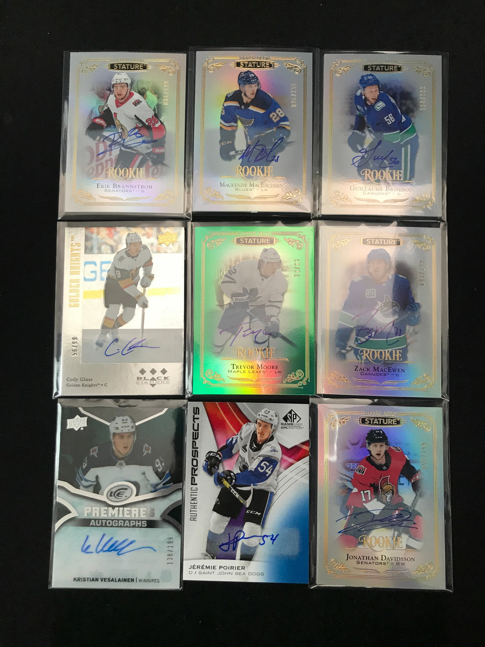 LOT OF 9 UPPER DECK SIGNED STATURE INCLUDING SEVERAL ROOKIES: Prices are in Canadian dollars