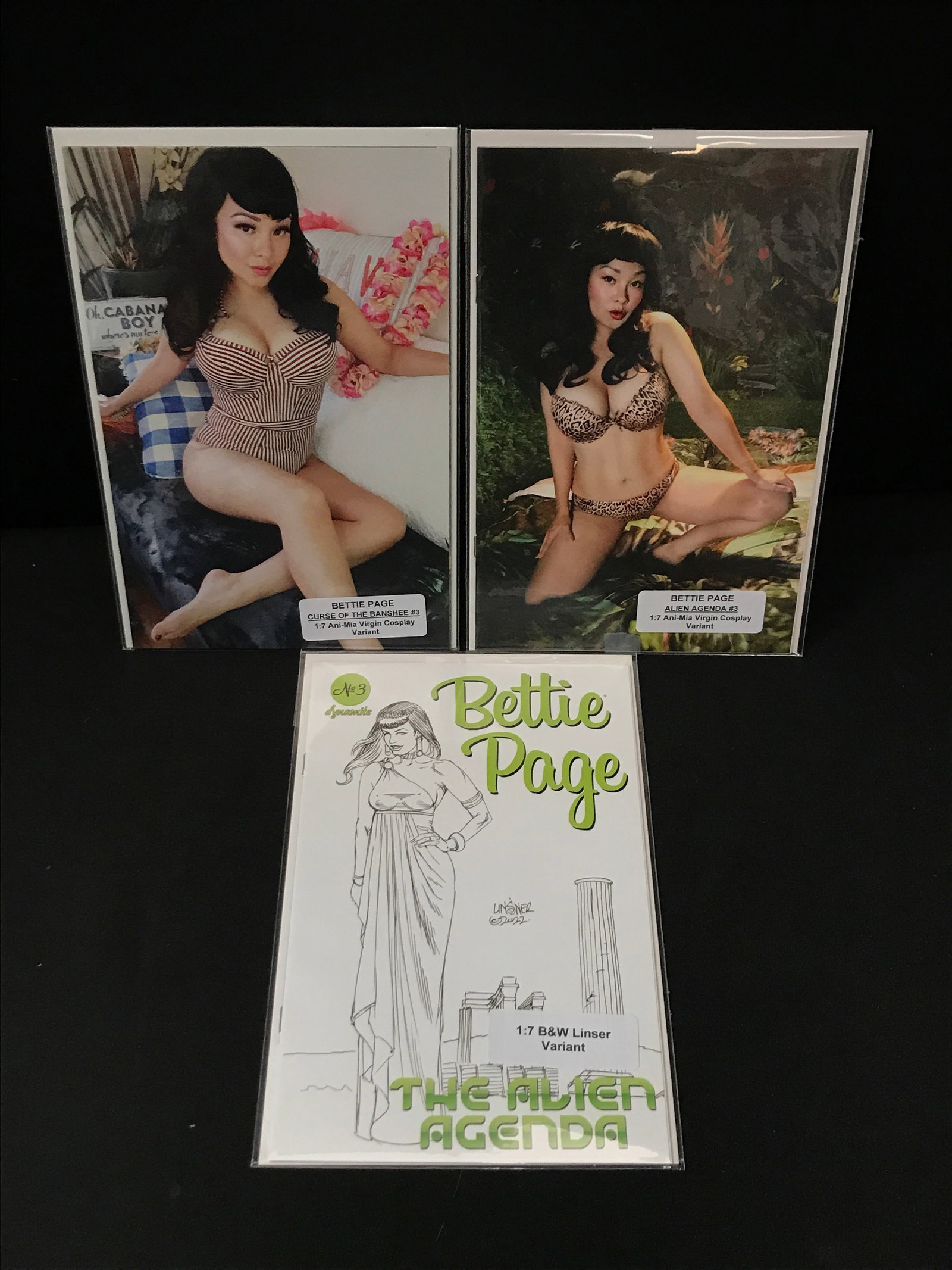 LOT OF 3 BETTIE PAGE VARIANT COMICS 1:7 - DYNAMITE COMICS: Prices are in Canadian dollars