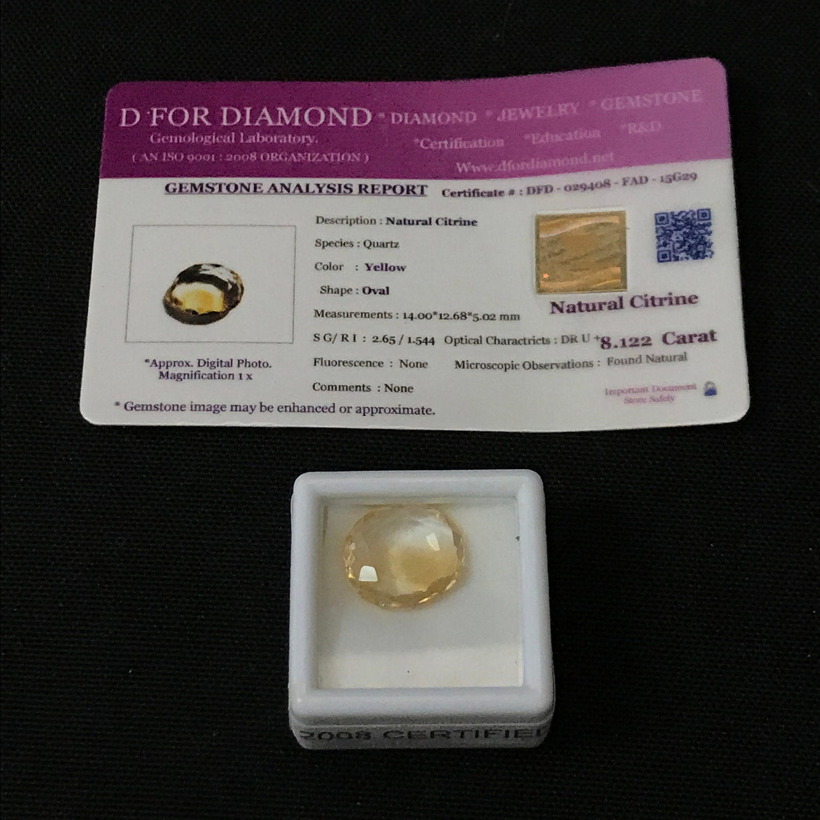 D FOR DIAMOND 8.122 CARAT NATURAL CITRINE: Prices are in Canadian dollars