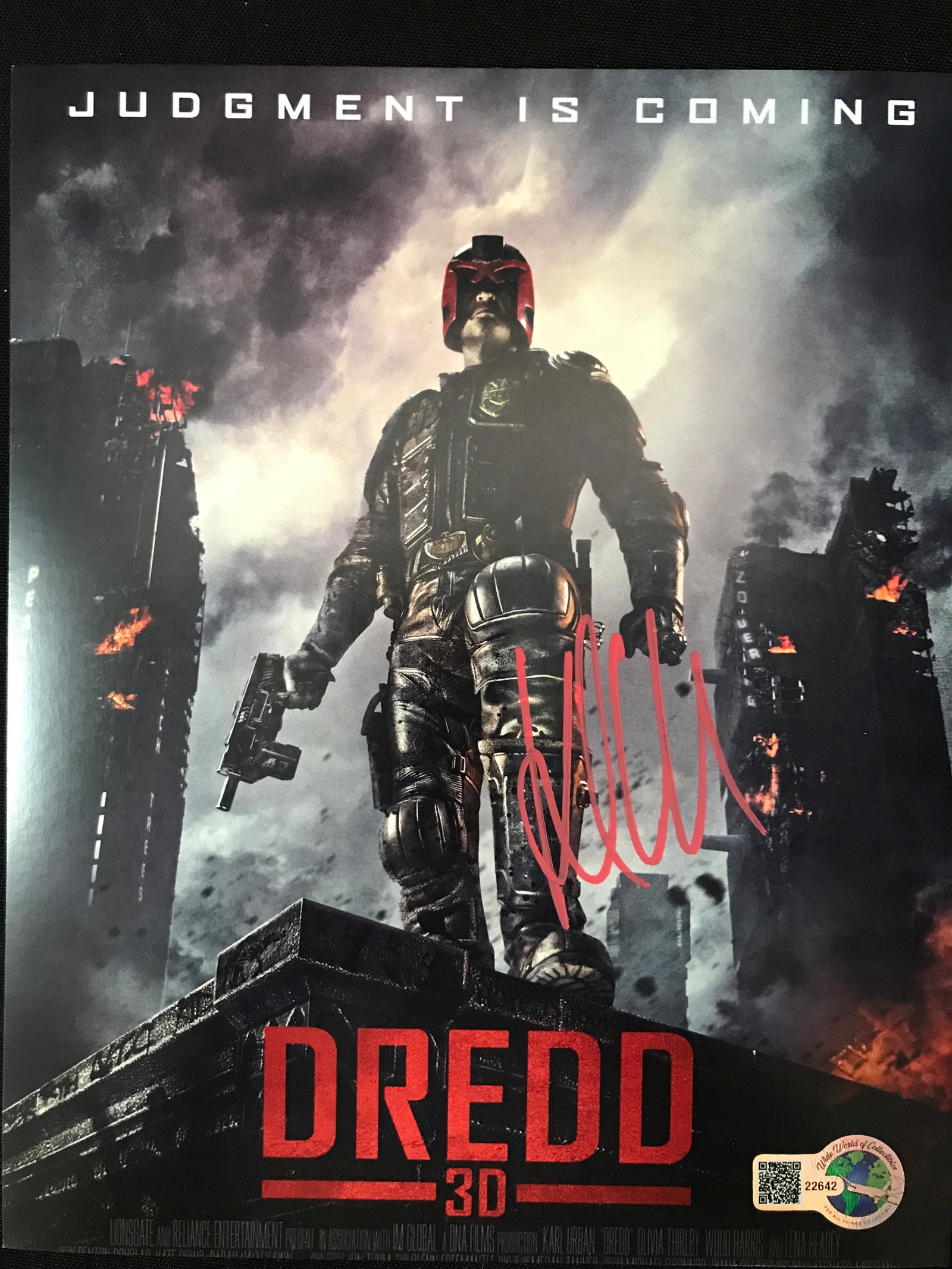 KARL URBAN SIGNED DREDD 8X10 - WWOC COA: Prices are in Canadian dollars