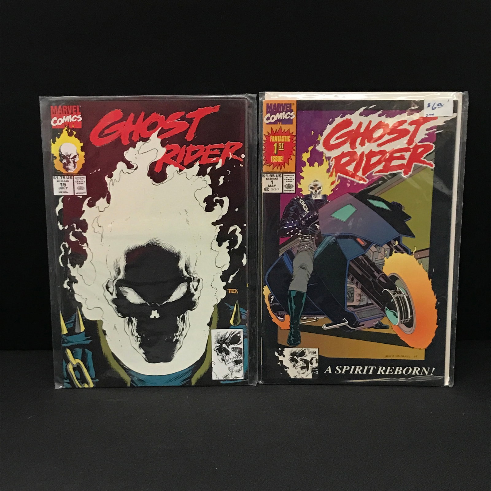 LOT OF 2 GHOST RIDER COMICS INCLUDING #1 - MARVEL COMICS: Prices are in Canadian dollars