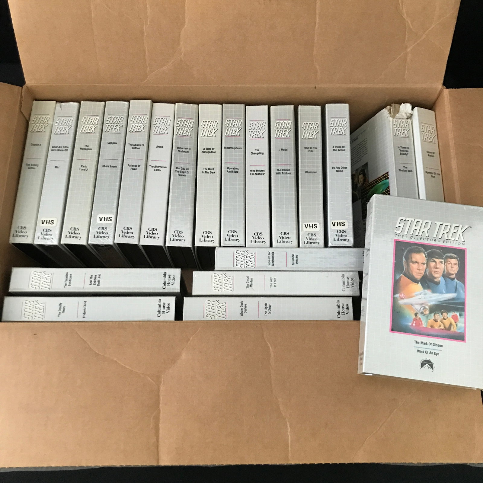 BOX OF STAR TREK THE ORIGINAL SERIES VIDEOS IN ORIGINAL PACKAGING: Prices are in Canadian dollars