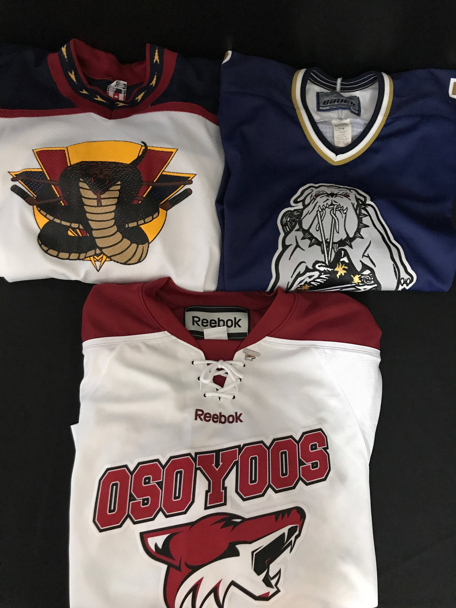 LOT OF 3 WHL PRO HOCKEY JERSEYS (BAUER, REEBOK): Prices are in Canadian dollars