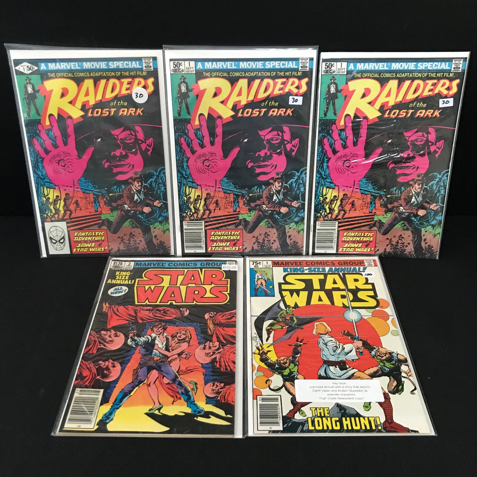 LOT OF 5 MIXED TITLE COMICS - INCLUDING RAIDERS NO,1"S STAR WARS KING SIZED ANNUAL: Prices are in Canadian dollars