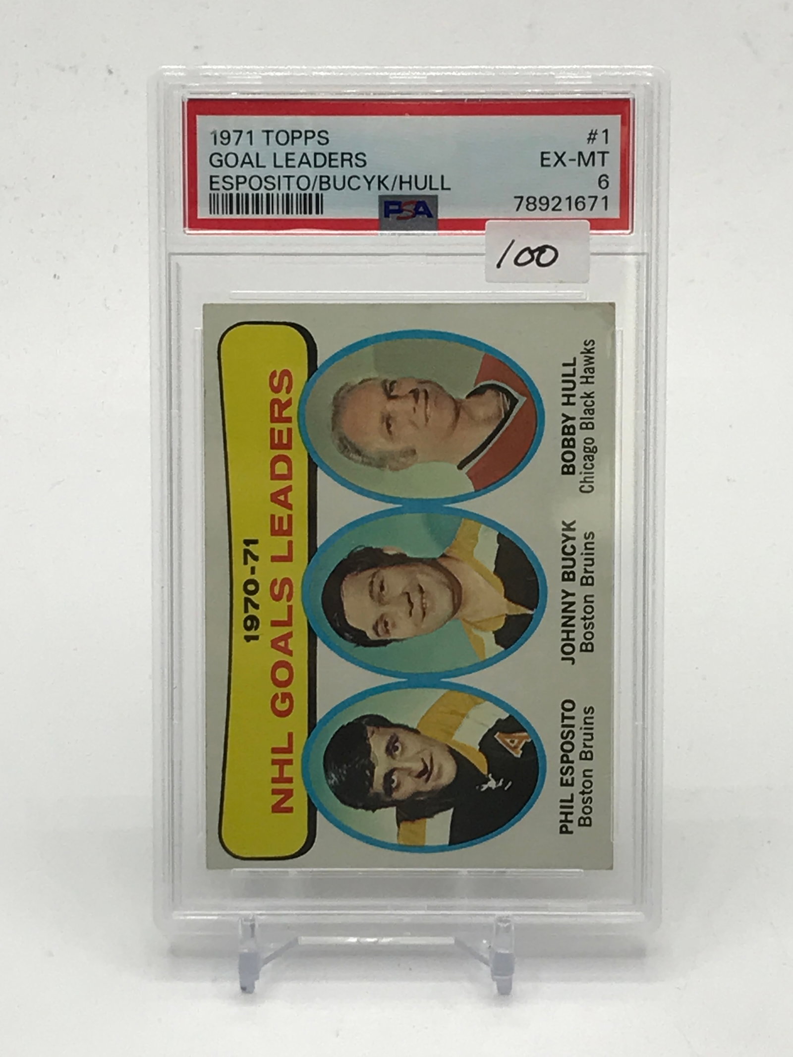 1971 TOPPS GOAL LEADERS ESPOSITO / BUCYK / HULL - PSA GRADE 6: Prices are in Canadian dollars