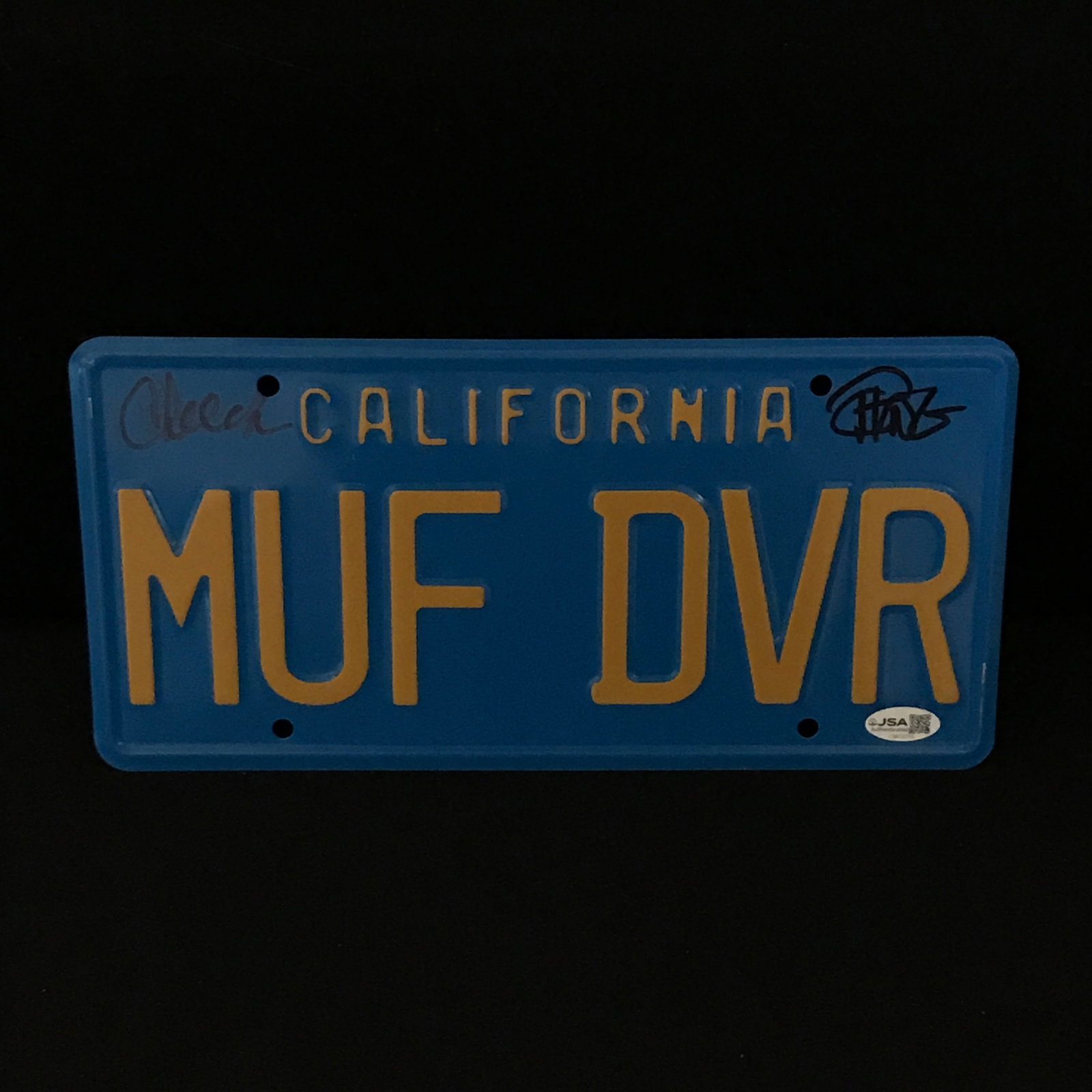 CHEECH AND CHONG SIGNED MUF DVR LICENSE PLATE - JSA COA: Prices are in Canadian dollars