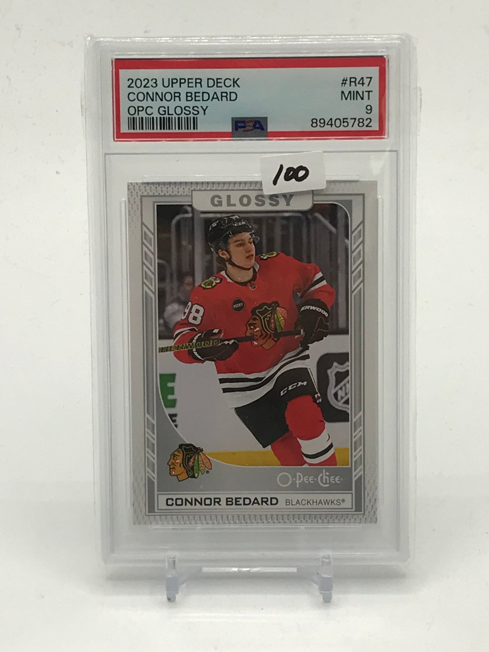 2023 UPPER DECK CONNOR BEDARD OPC GLOSSY TRADING CARD - PSA GRADE 9: Prices are in Canadian dollars