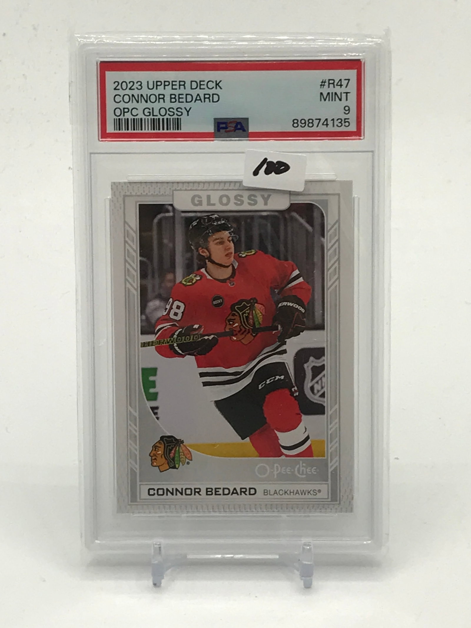 2023 UPPER DECK CONNOR BEDARD OPC GLOSSY TRADING CARD - PSA GRADE 9: Prices are in Canadian dollars