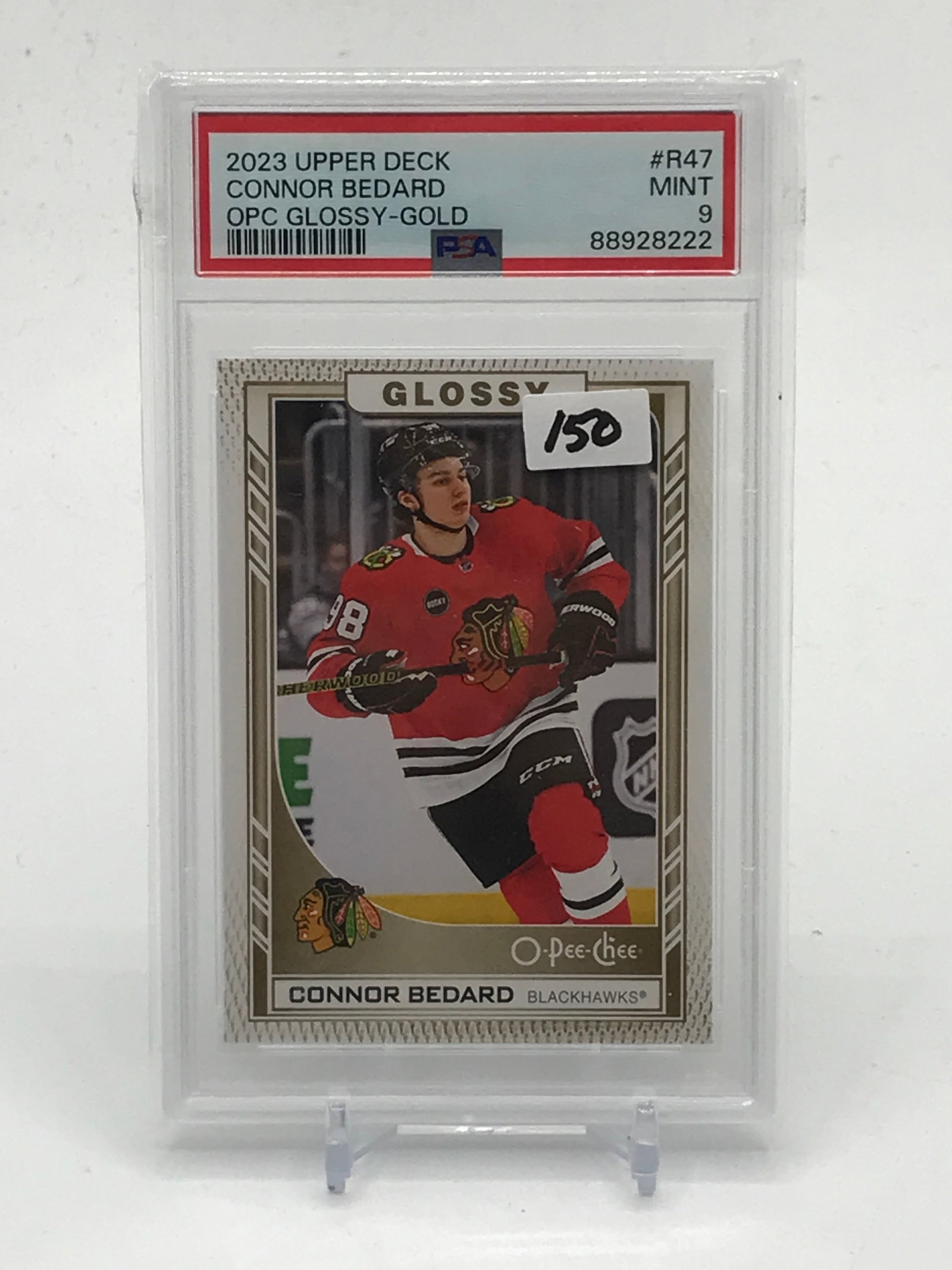 2023 UPPER DECK CONNOR BEDARD OPC GLOSSY GOLD TRADING CARD - PSA GRADE 9: Prices are in Canadian dollars
