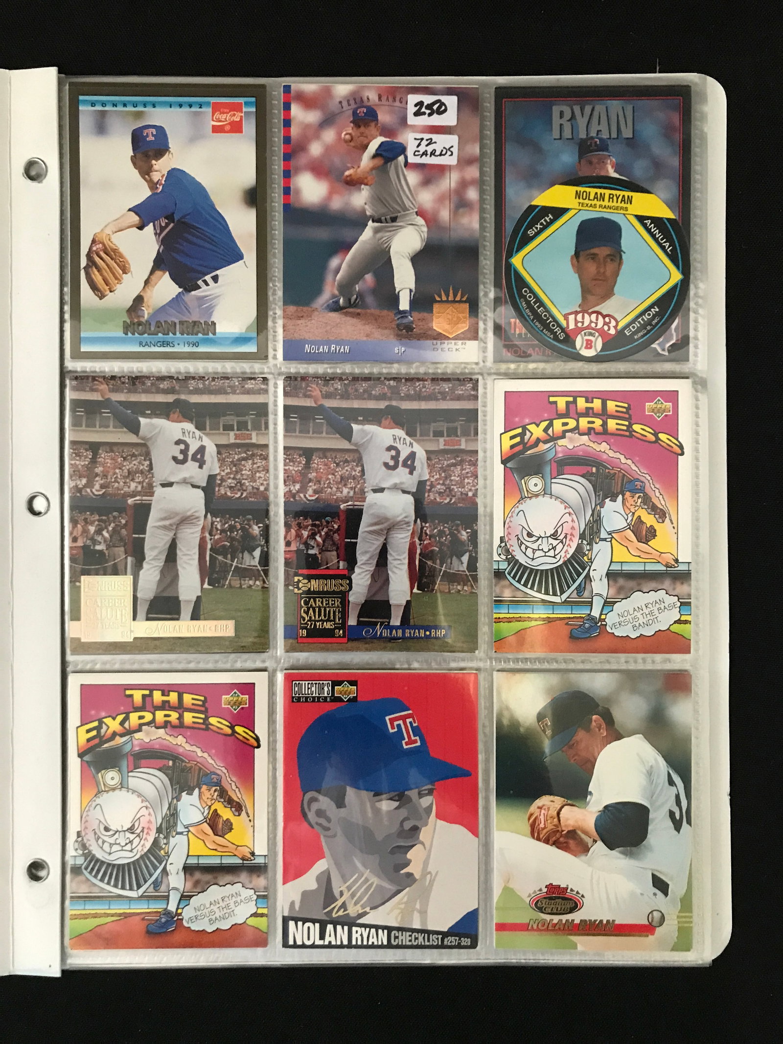 BINDER SLEEVES OF BASEBALL TRADING CARDS: Prices are in Canadian dollars
