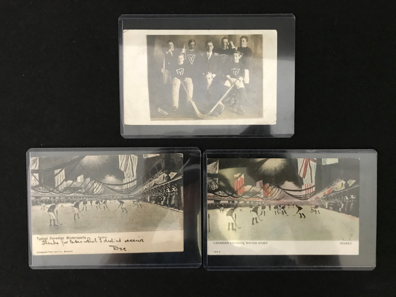 LOT OF 3 VINTAGE HOCKEY POSTCARDS: Prices are in Canadian dollars