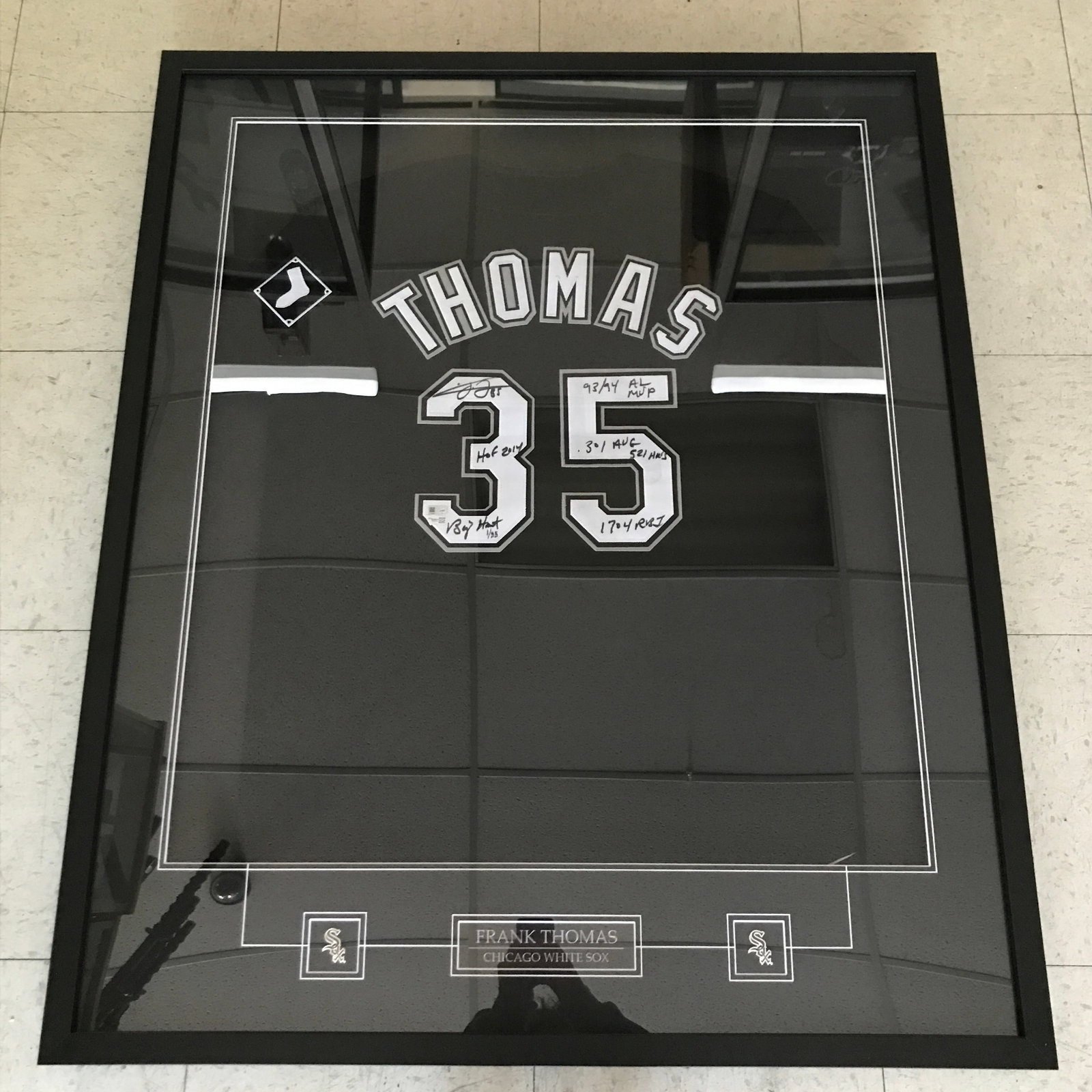 FRANK THOMAS SIGNED AND FRAMED CHICAGO WHITE SOX JERSEY WITH SCRIPTS (FANATICS COA) (1 of 2)