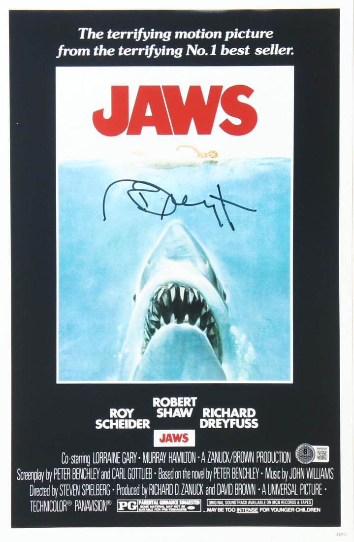 RICHARD DREYFUS SIGNED JAWS 11 X 18 - BECKETT COA: Prices are in Canadian dollars
