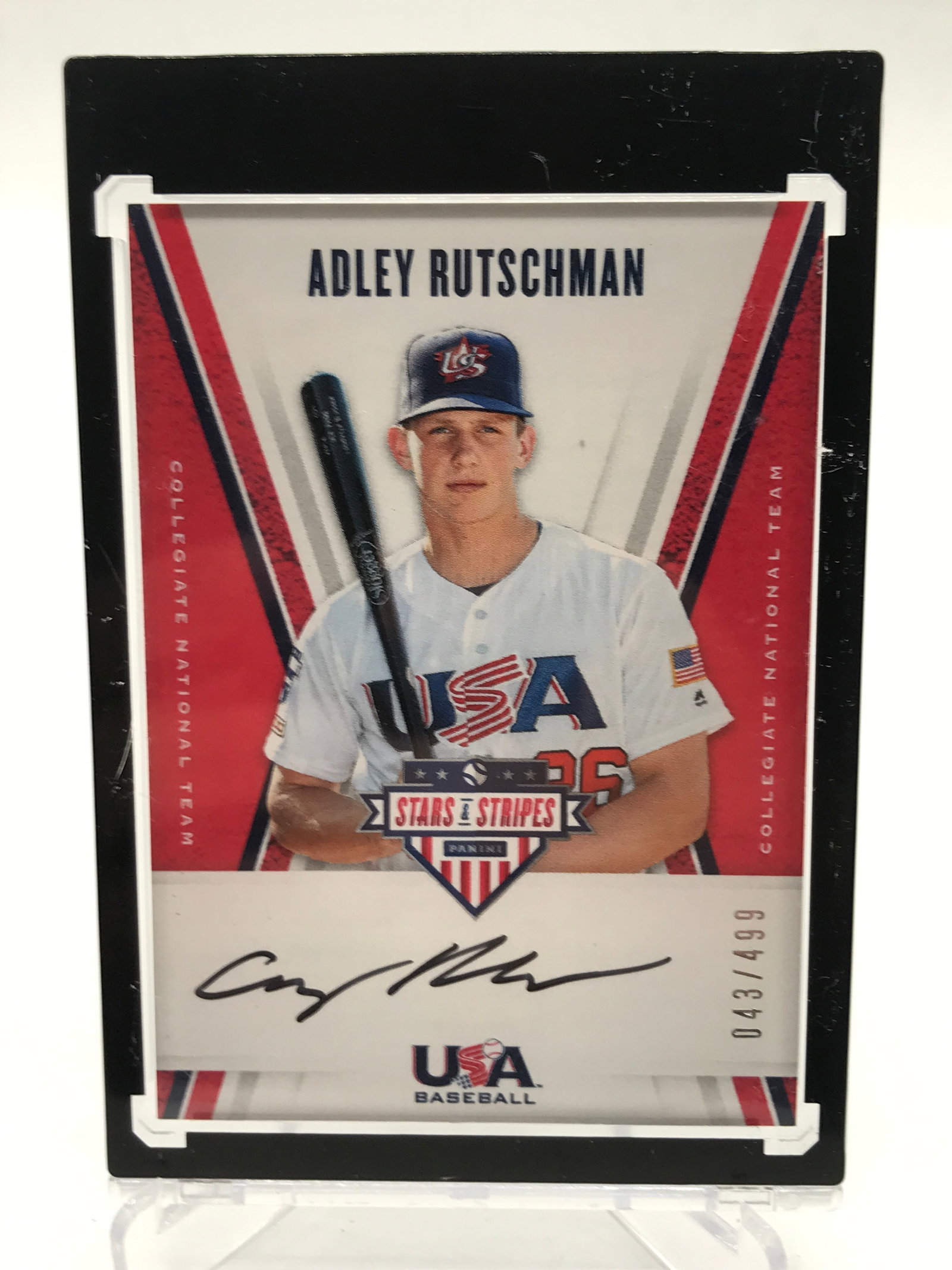 2019 PANINI USA BASEBALL STARS AND STRIPES ADLEY RUTSCHMAN SIGNED ROOKIE CARD 043/499: Prices are in Canadian dollars