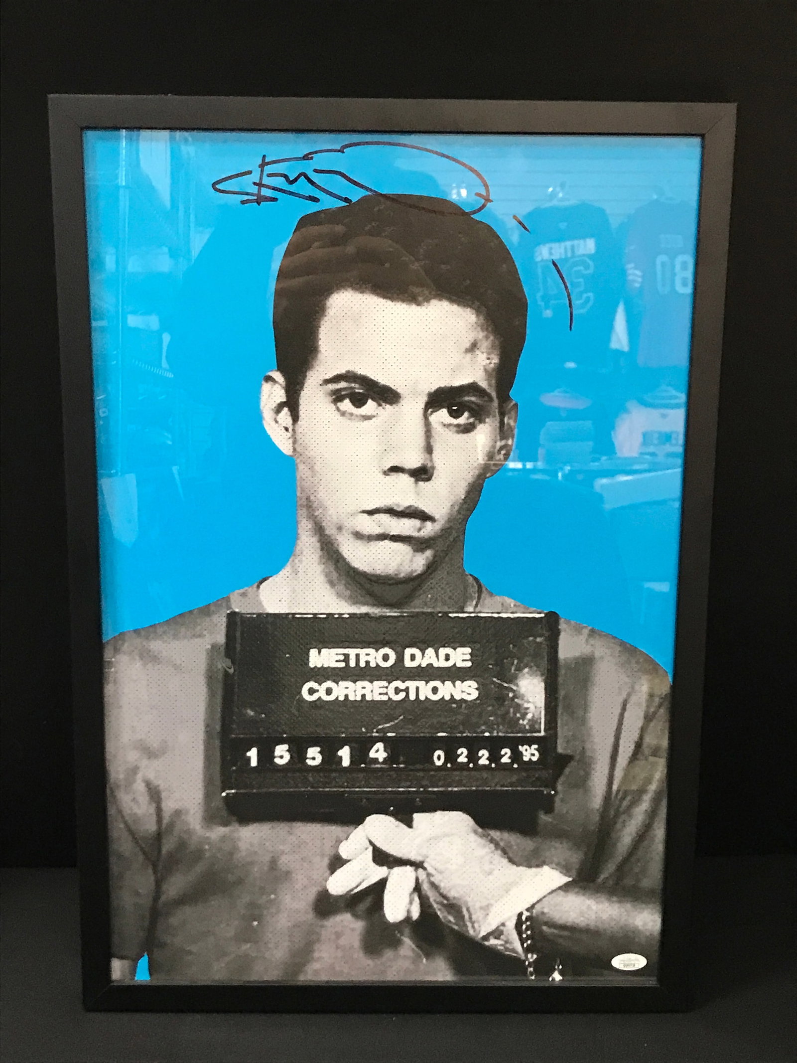 STEVE-O SIGNED AND FRAMED MUG SHOT 24 X 20 - JSA COA: Prices are in Canadian dollars