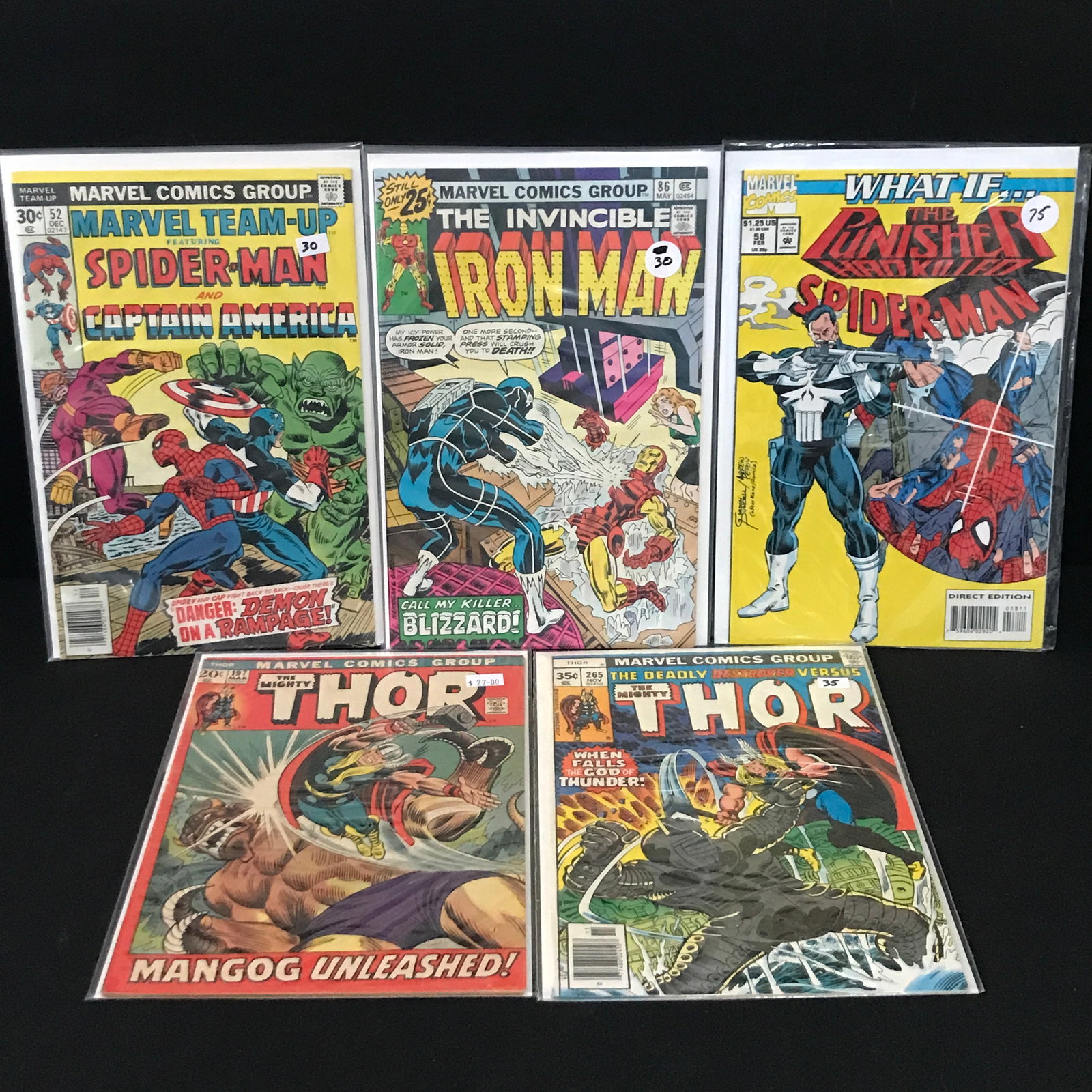 LOT OF 5 MIXED TITLE MARVEL COMICS: Prices are in Canadian dollars