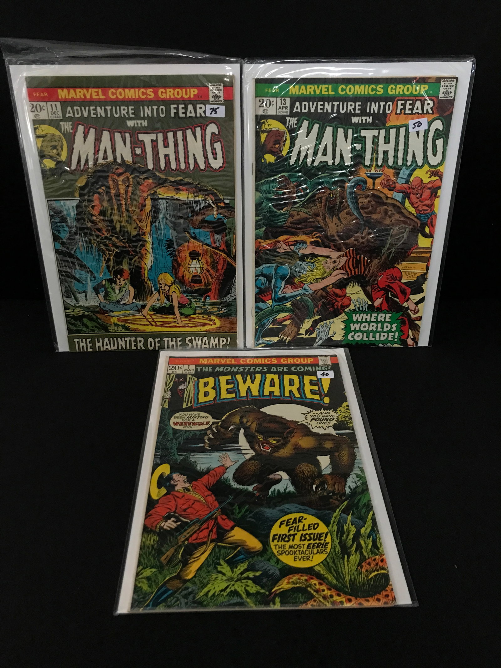 LOT OF 3 MIXED TITLE MARVEL COMICS INCLUDING BEWARE #1: Prices are in Canadian dollars