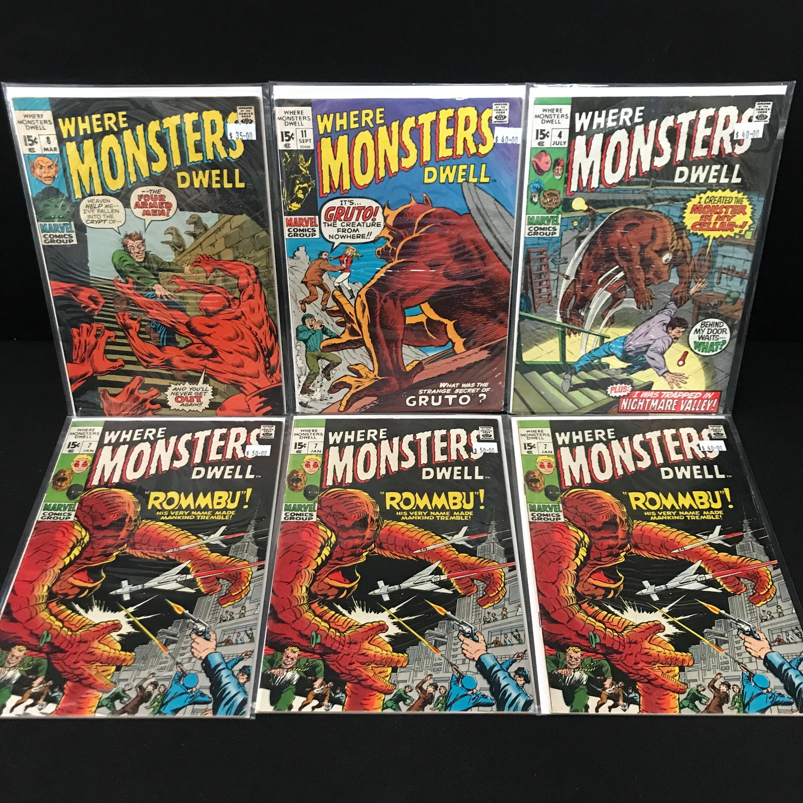 LOT OF 6 WHERE MONSTERS DWELL COMICS - MARVEL COMICS: Prices are in Canadian dollars