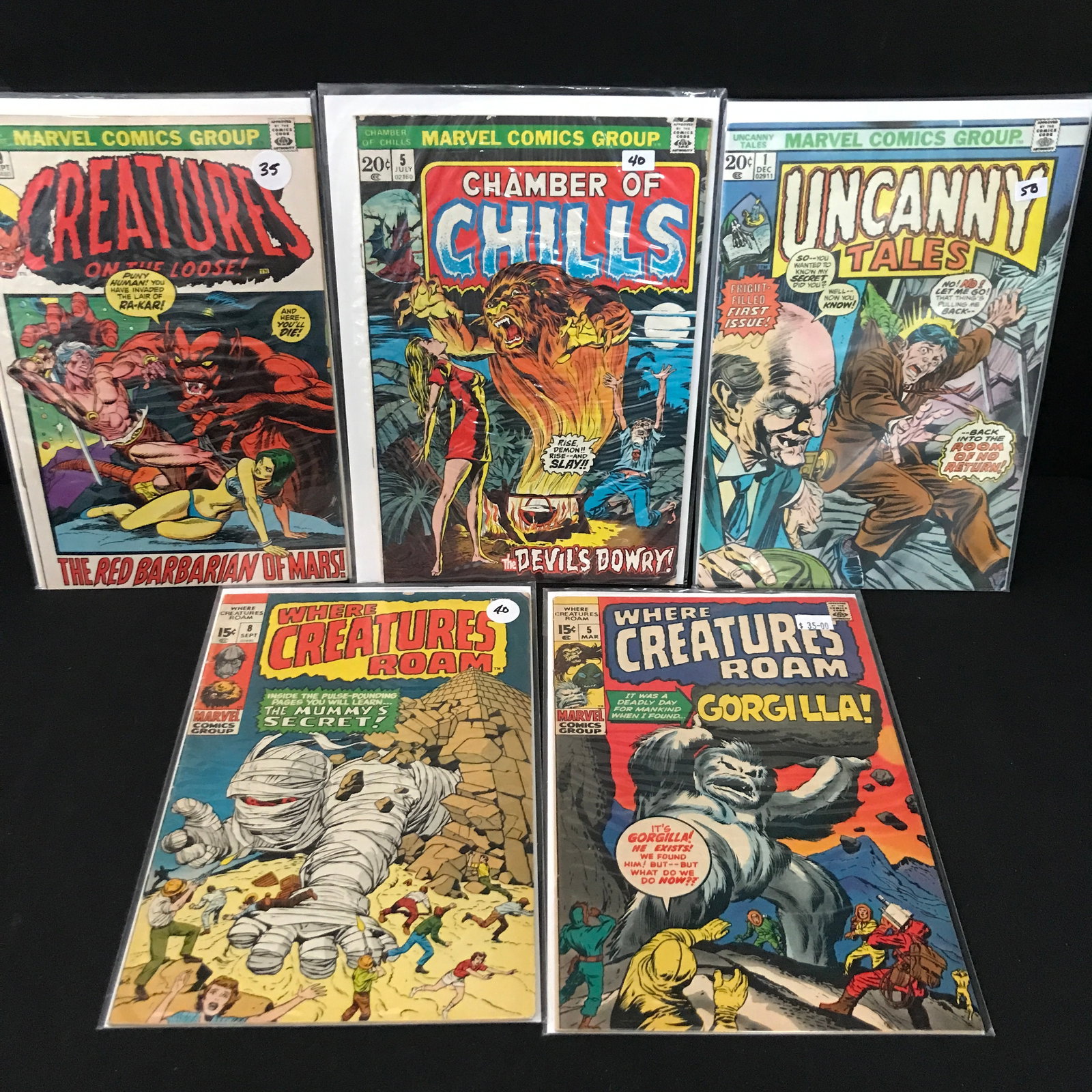LOT OF 5 MIXED TITLE MARVEL COMICS - INCLUDING UNCANNY TALES #1: Prices are in Canadian dollars