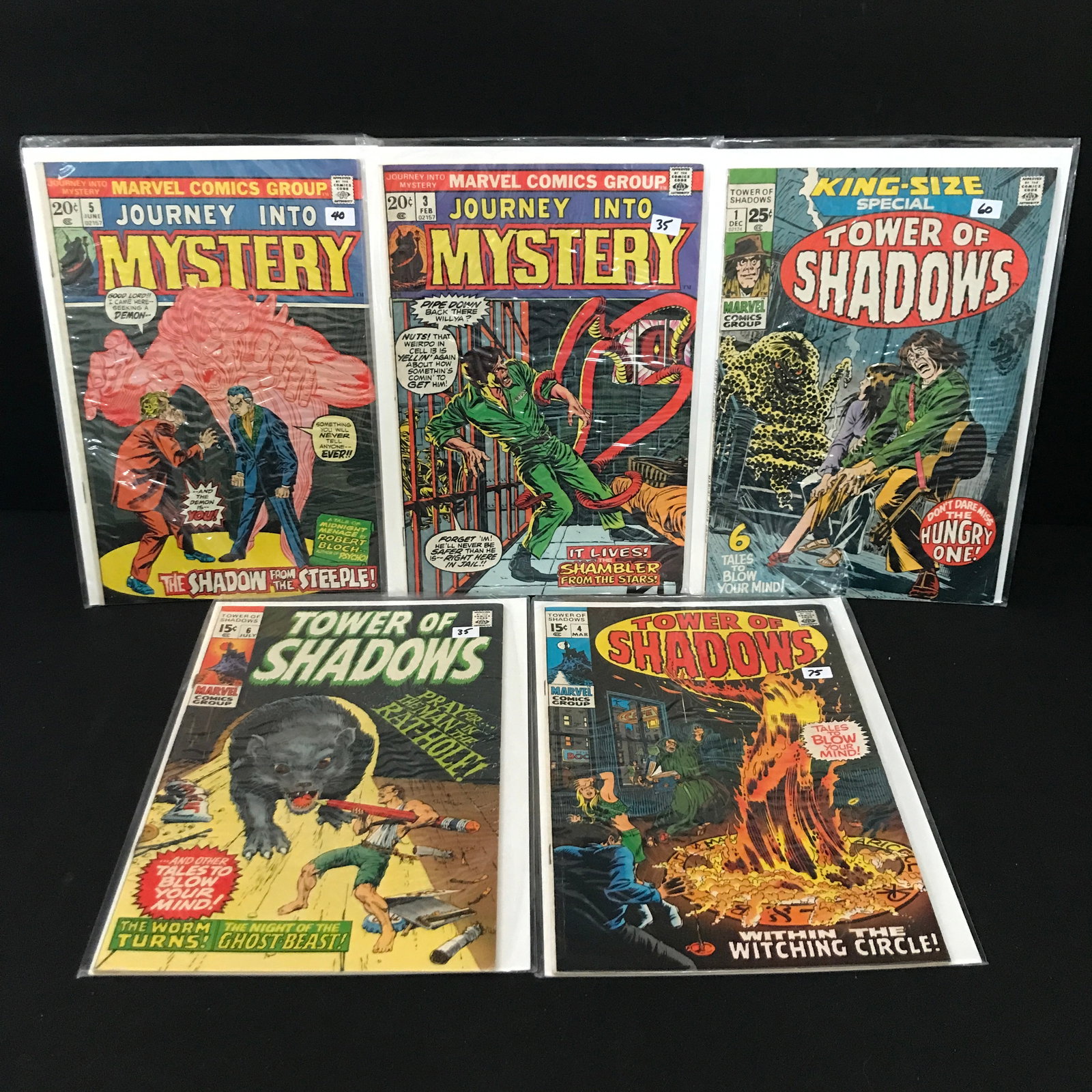 LOT OF 5 JOURNEY INTO MYSTERY / TOWER OF SHADOWS COMICS - MARVEL COMICS: Prices are in Canadian dollars