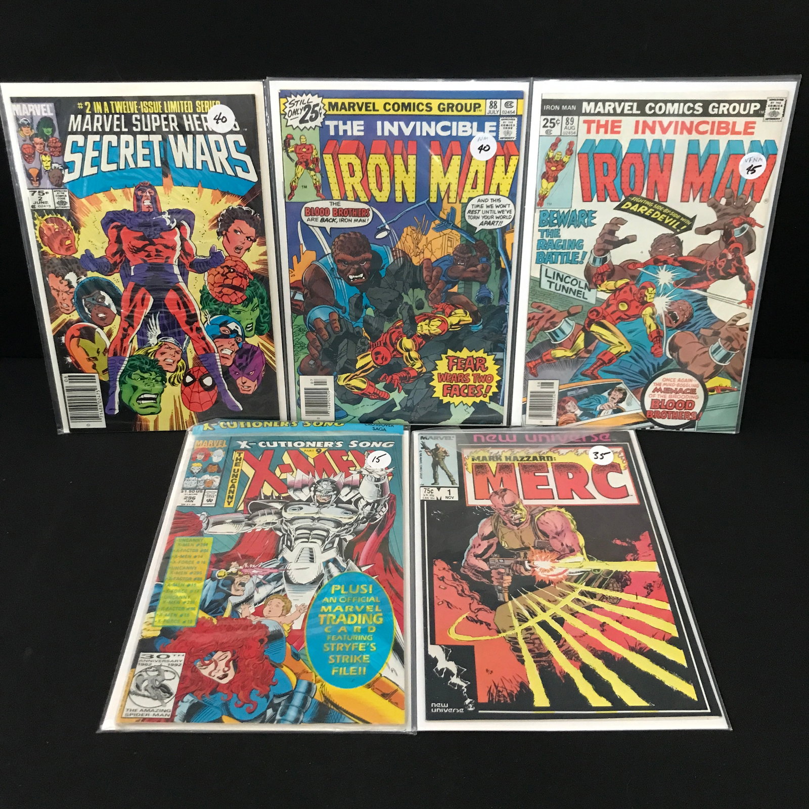 LOT OF 5 MIXED TITLE MARVEL COMICS - INCLUDING MARK HAZZARD: MERC #1: Prices are in Canadian dollars
