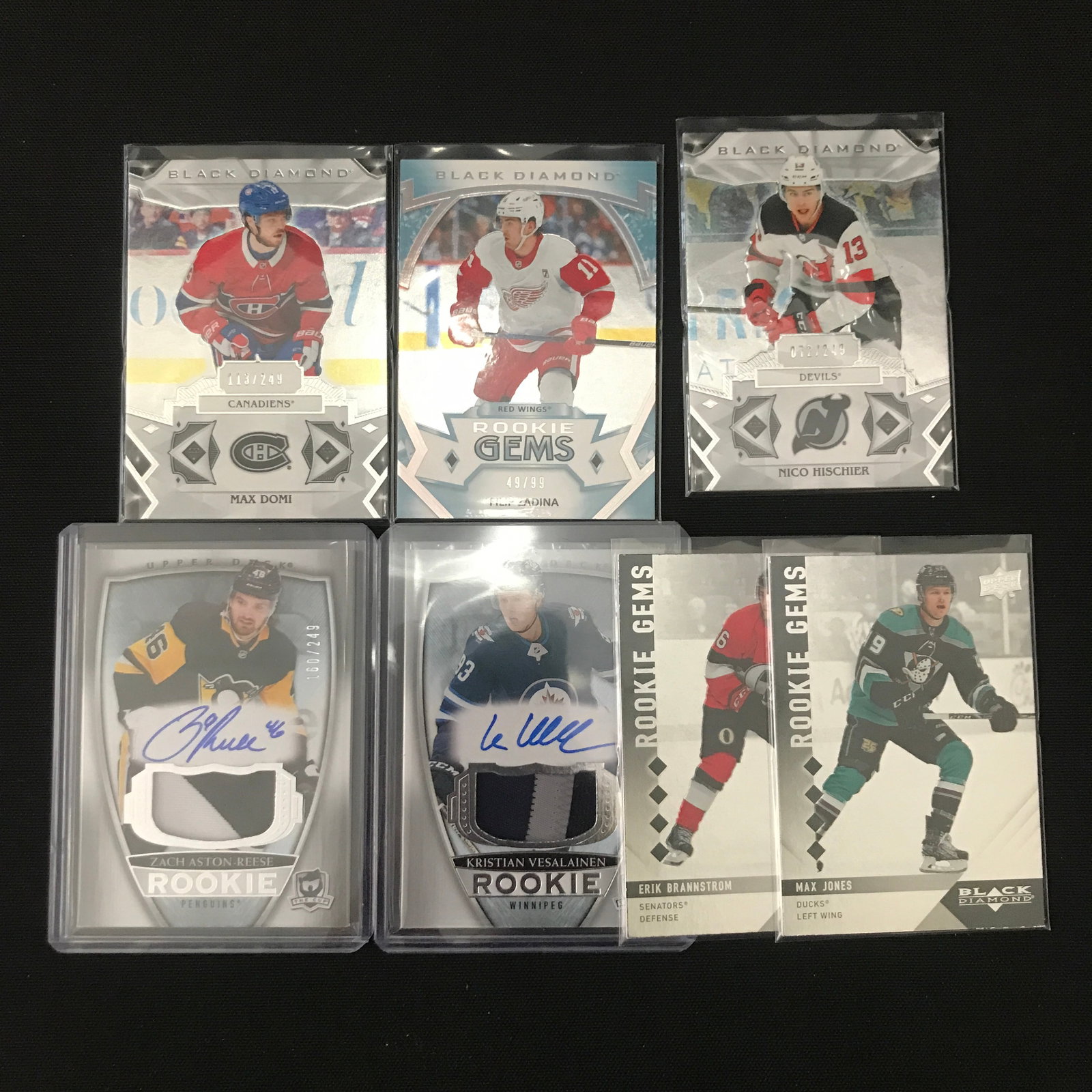 LOT OF 7 HOCKEY TRADING CARDS INCLUDING SIGNED AND ROOKIES - SOME BLACK DIAMOND AND CUP: Prices are in Canadian dollars