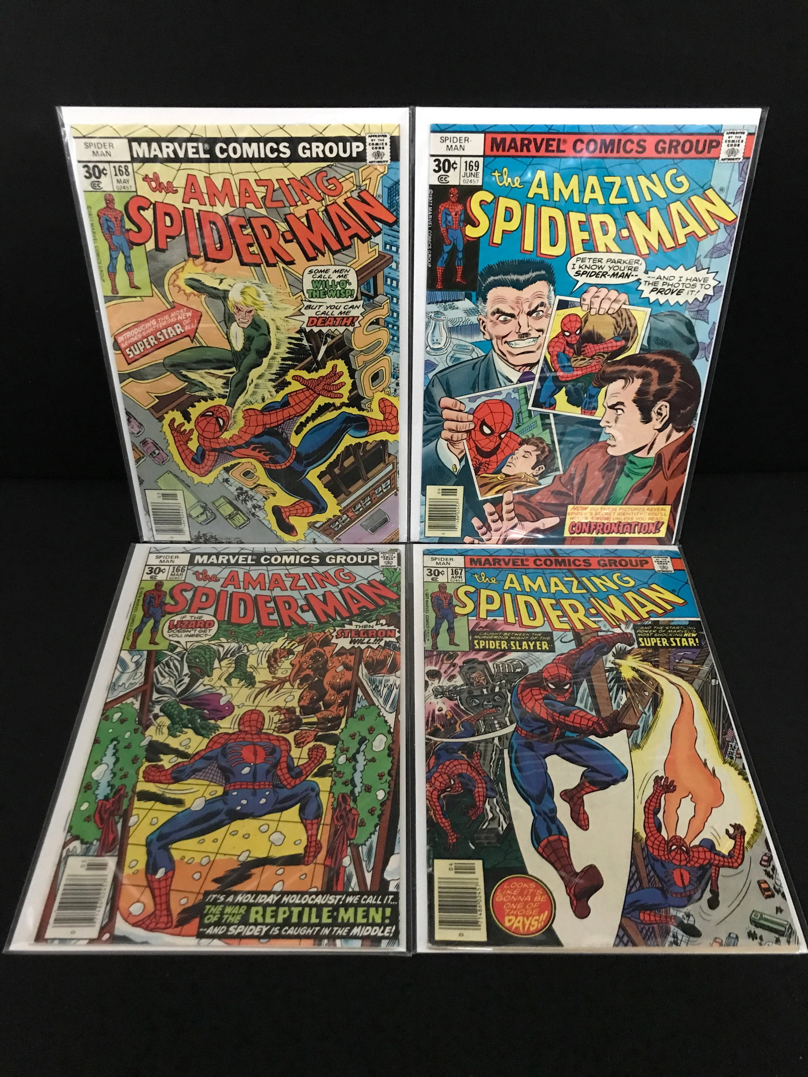 LOT OF 4 THE AMAZING SPIDERMAN COMICS #166 - #169 - MARVEL COMICS: Prices are in Canadian dollars