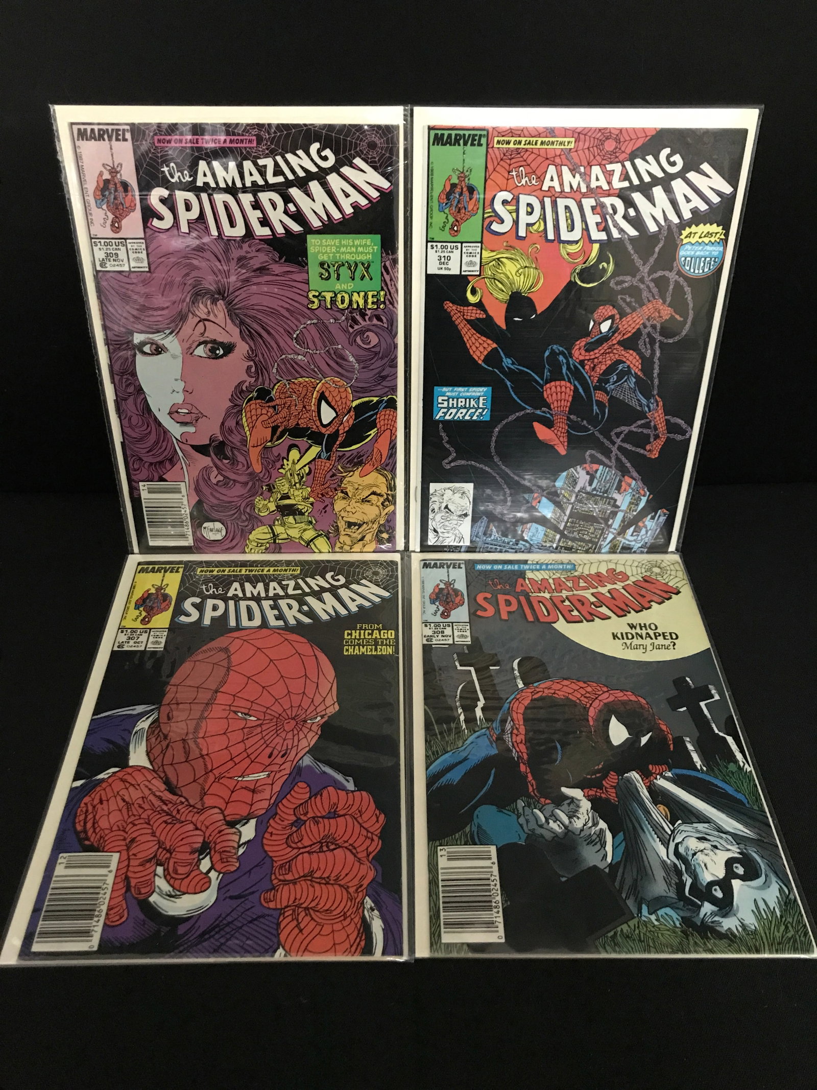 LOT OF 4 THE AMAZING SPIDERMAN COMICS #307 - #310 - MARVEL COMICS: Prices are in Canadian dollars