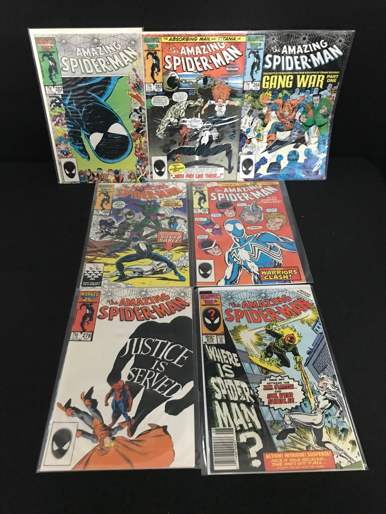LOT OF 7 THE AMAZING SPIDERMAN COMICS #278 - #284 - MARVEL COMICS: Prices are in Canadian dollars