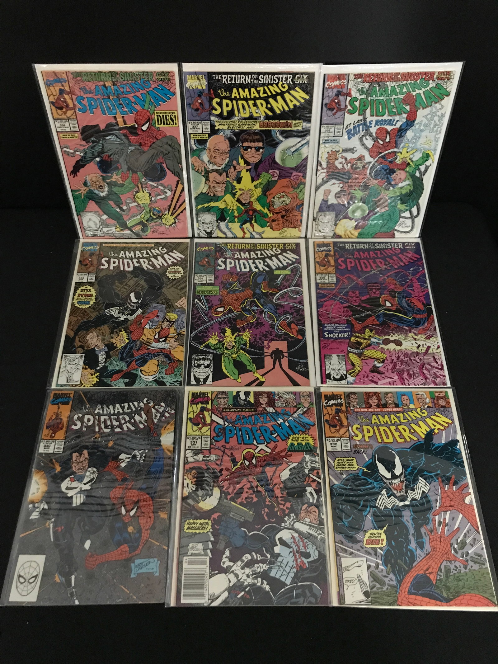 LOT OF 9 THE AMAZING SPIDERMAN COMICS #330 - #338 - MARVEL COMICS: Prices are in Canadian dollars