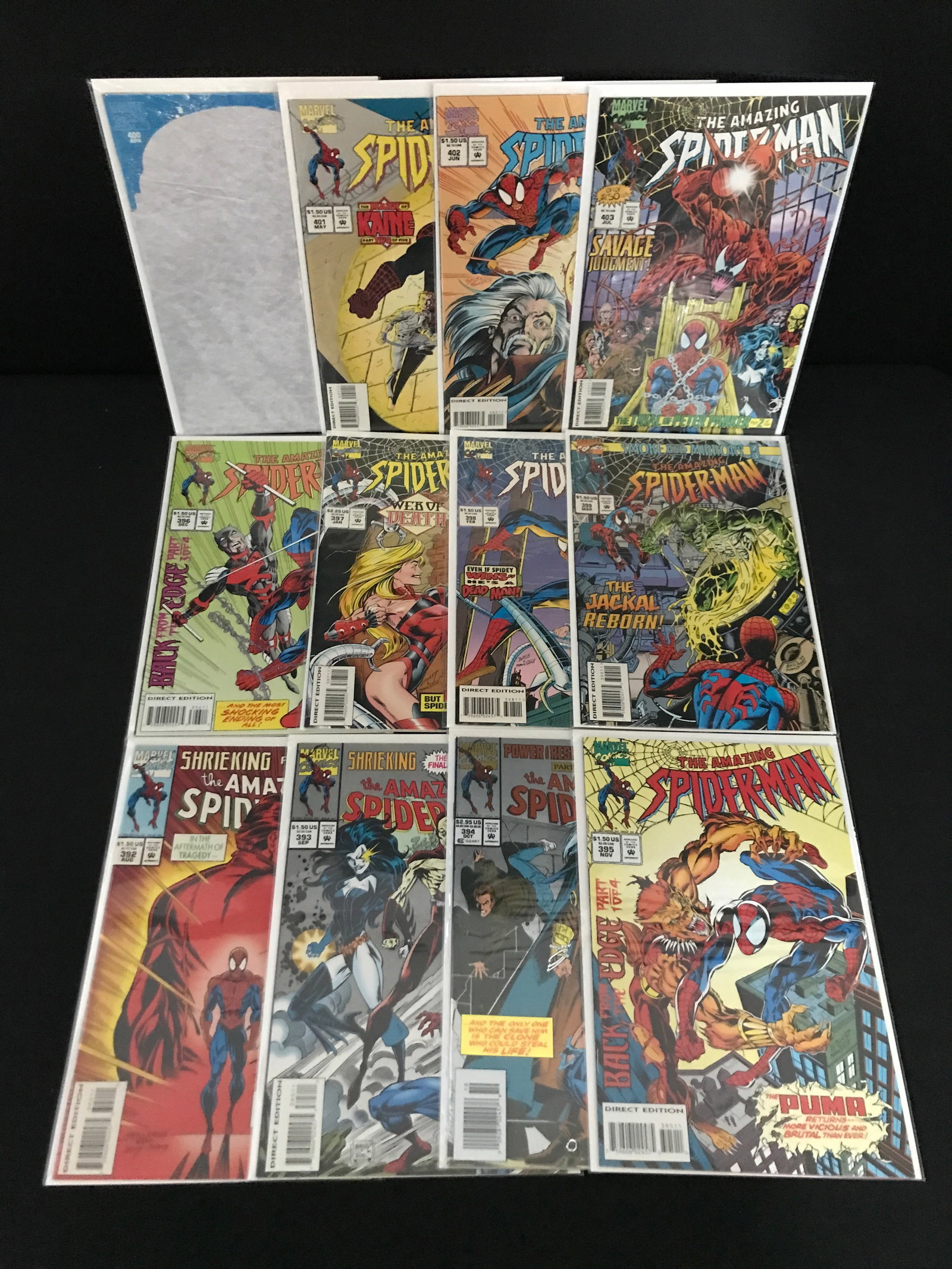 LOT OF 12 THE AMAZING SPIDERMAN COMICS #392 - #403 - MARVEL COMICS: Prices are in Canadian dollars