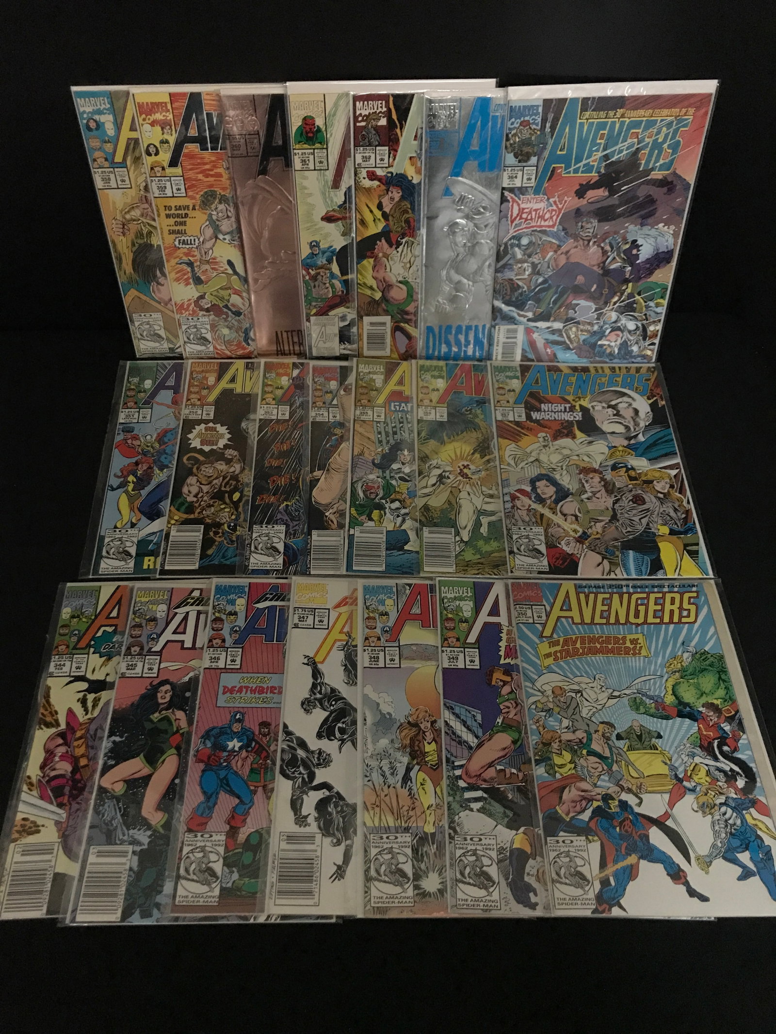 LOT OF 21 AVENGERS COMICS #344 - #364 - MARVEL COMICS: Prices are in Canadian dollars