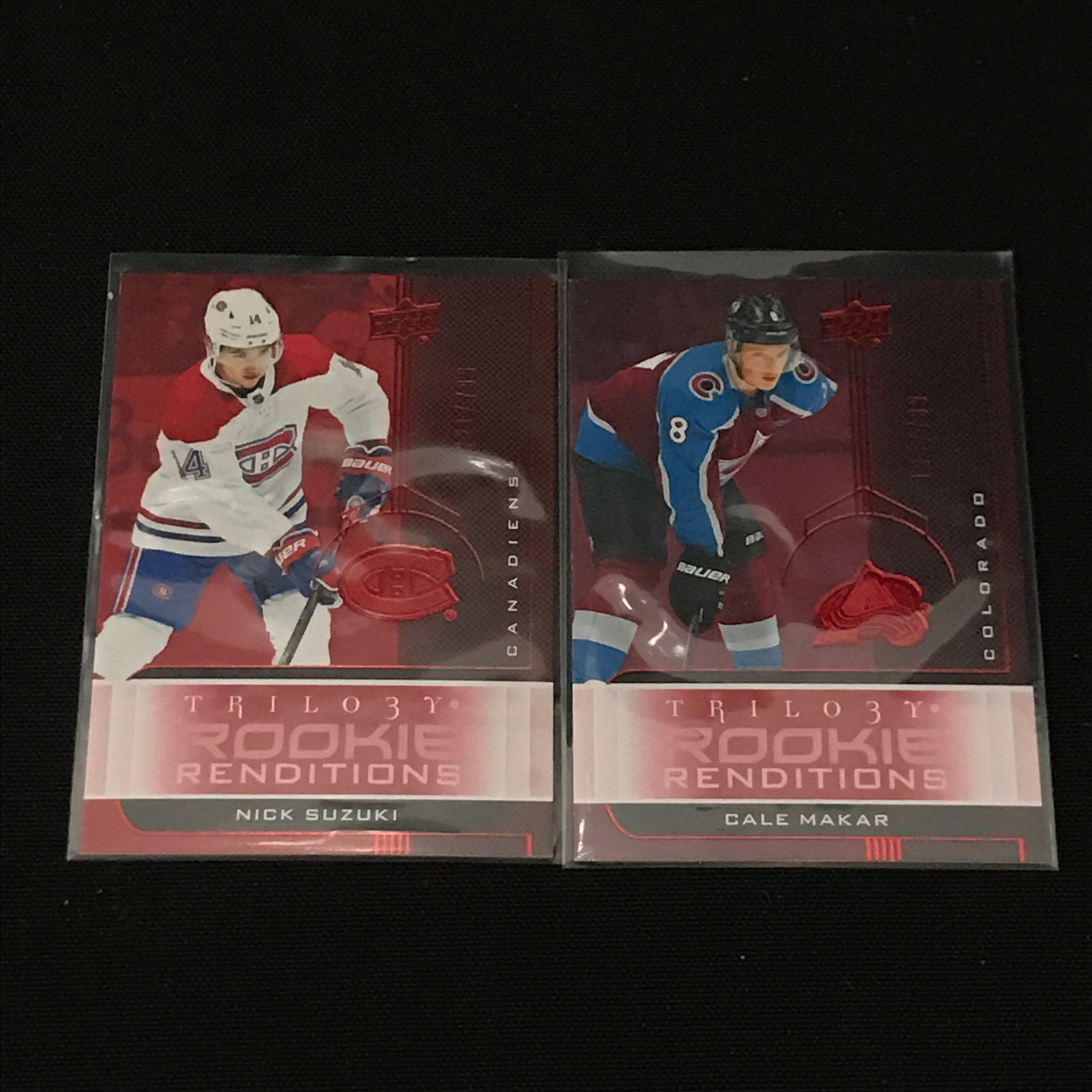 CALE MAKAR AND NICK SUZUKI ROOKIE CARD LOT /399: Prices are in Canadian dollars