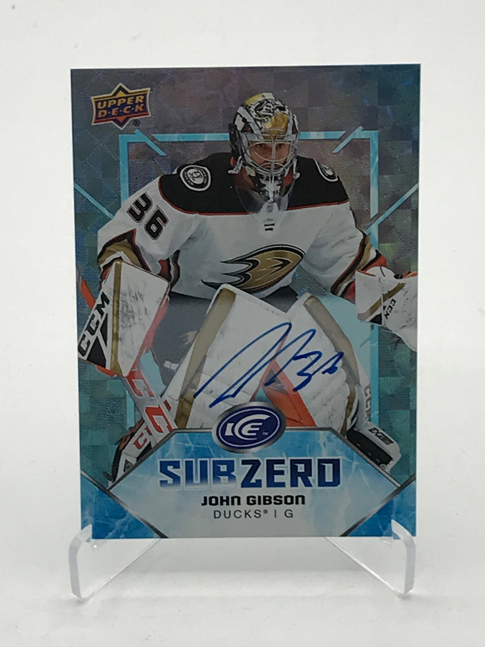 2019 UD ICE JOHN GIBSON SIGNED HOCKEY TRADING CARD (1 of 2)