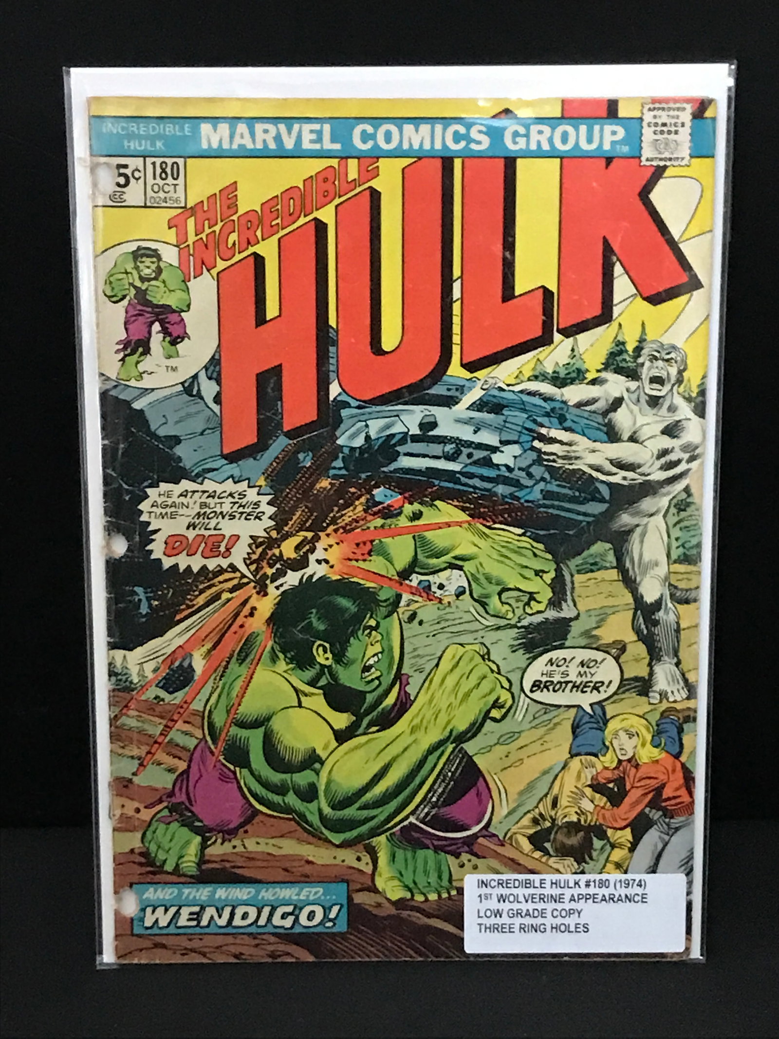 THE INCREDIBLE HULK #180 (1974) 1ST WOLVERINE APP - MARVEL COMICS (1 of 1)