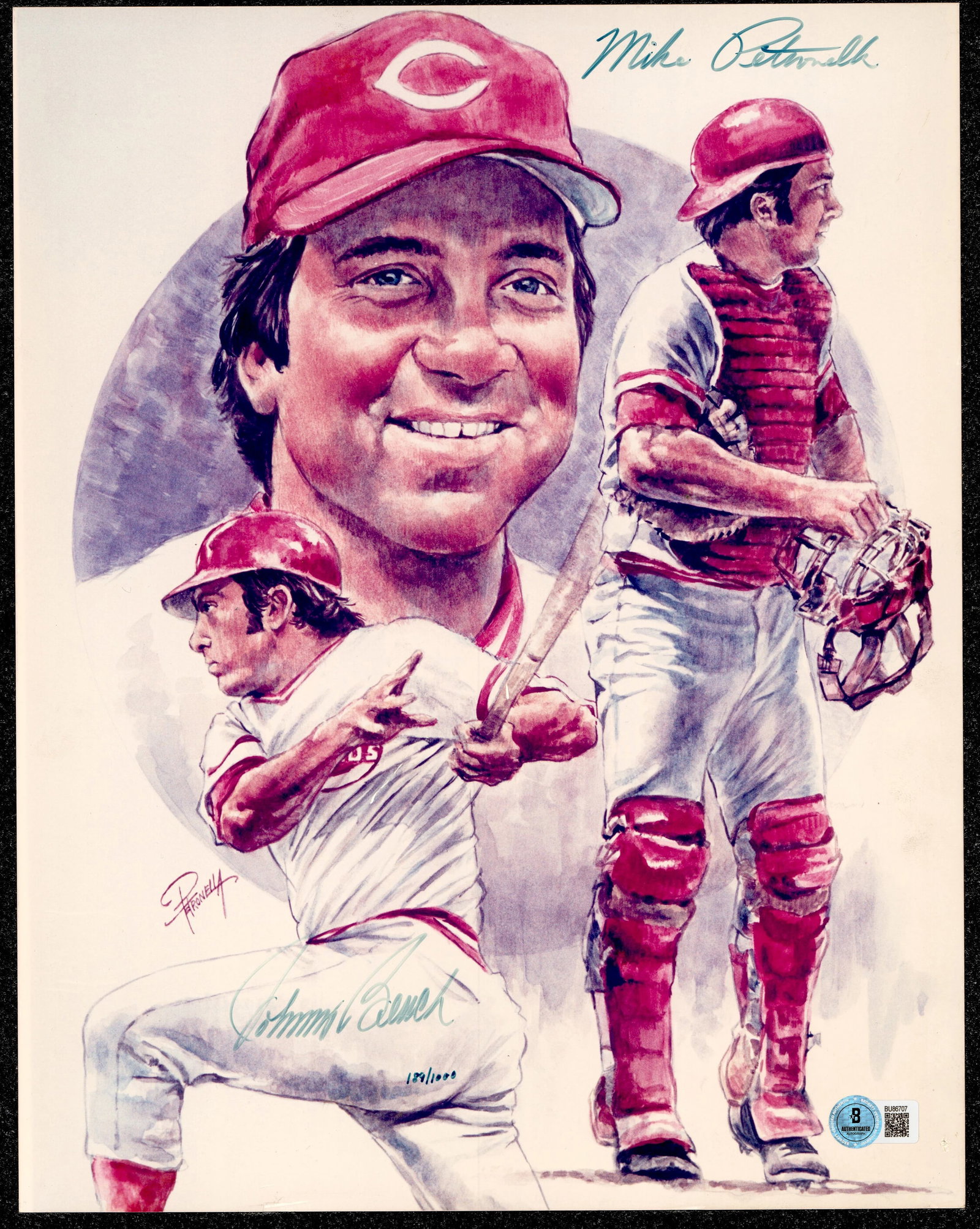 JOHNNY BENCH SIGNED ART PIECE 8X10 189/1000 - BECKETT COA: Prices are in Canadian dollars