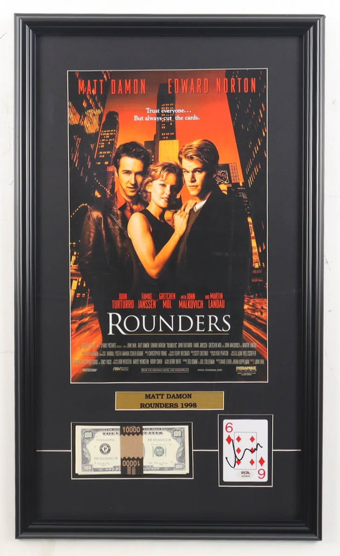 MATT DAMON SIGNED AND FRAMED ROUNDERS PRESENTATION PIECE - PSA COA: Prices are in Canadian dollars